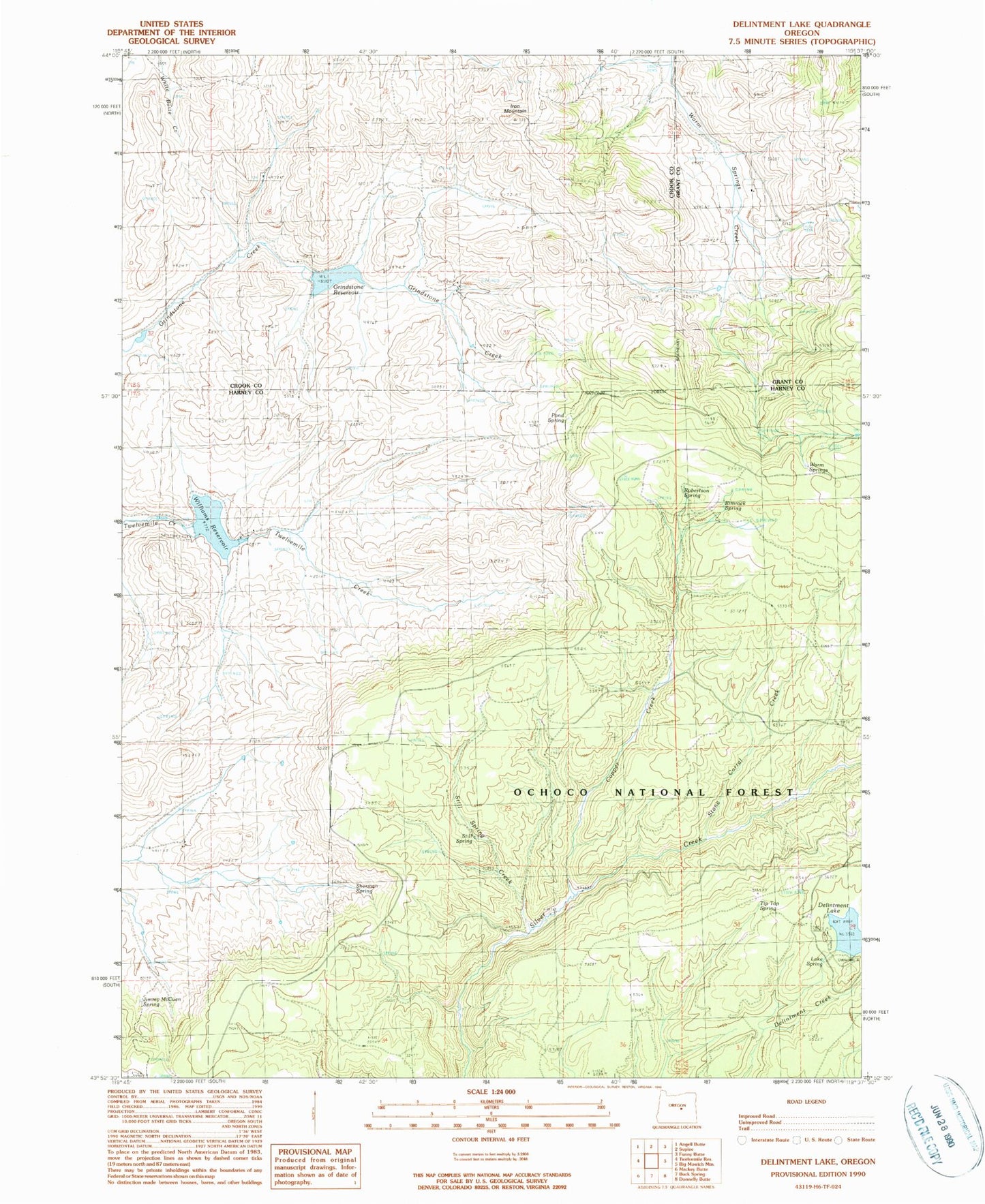 Classic USGS Delintment Lake Oregon 7.5'x7.5' Topo Map Image