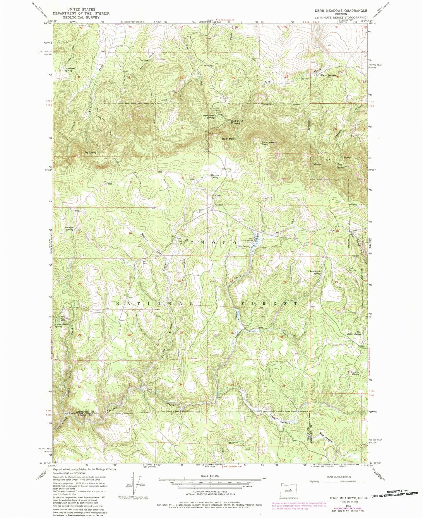 Classic USGS Derr Meadows Oregon 7.5'x7.5' Topo Map Image