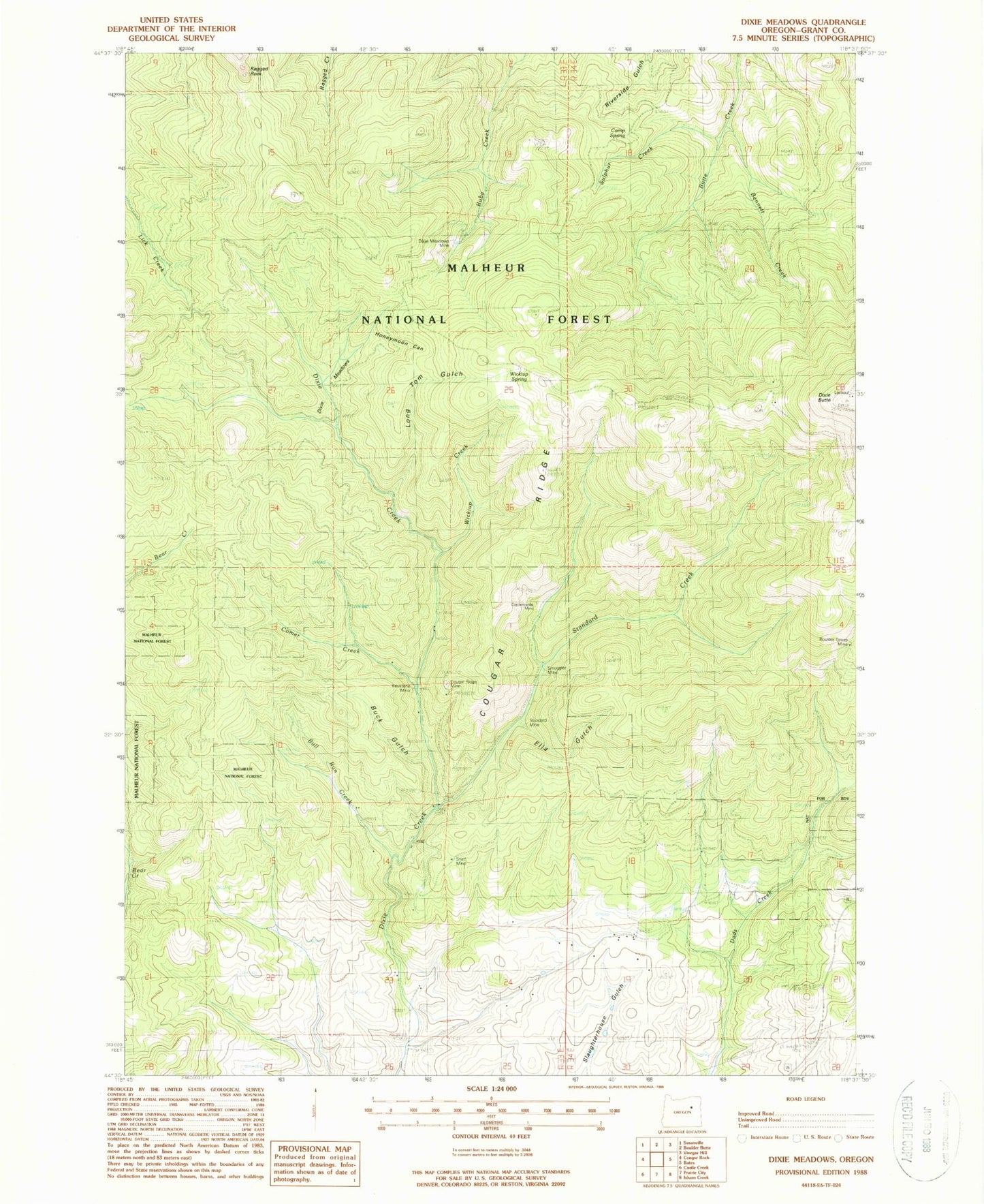 Classic USGS Dixie Meadows Oregon 7.5'x7.5' Topo Map Image