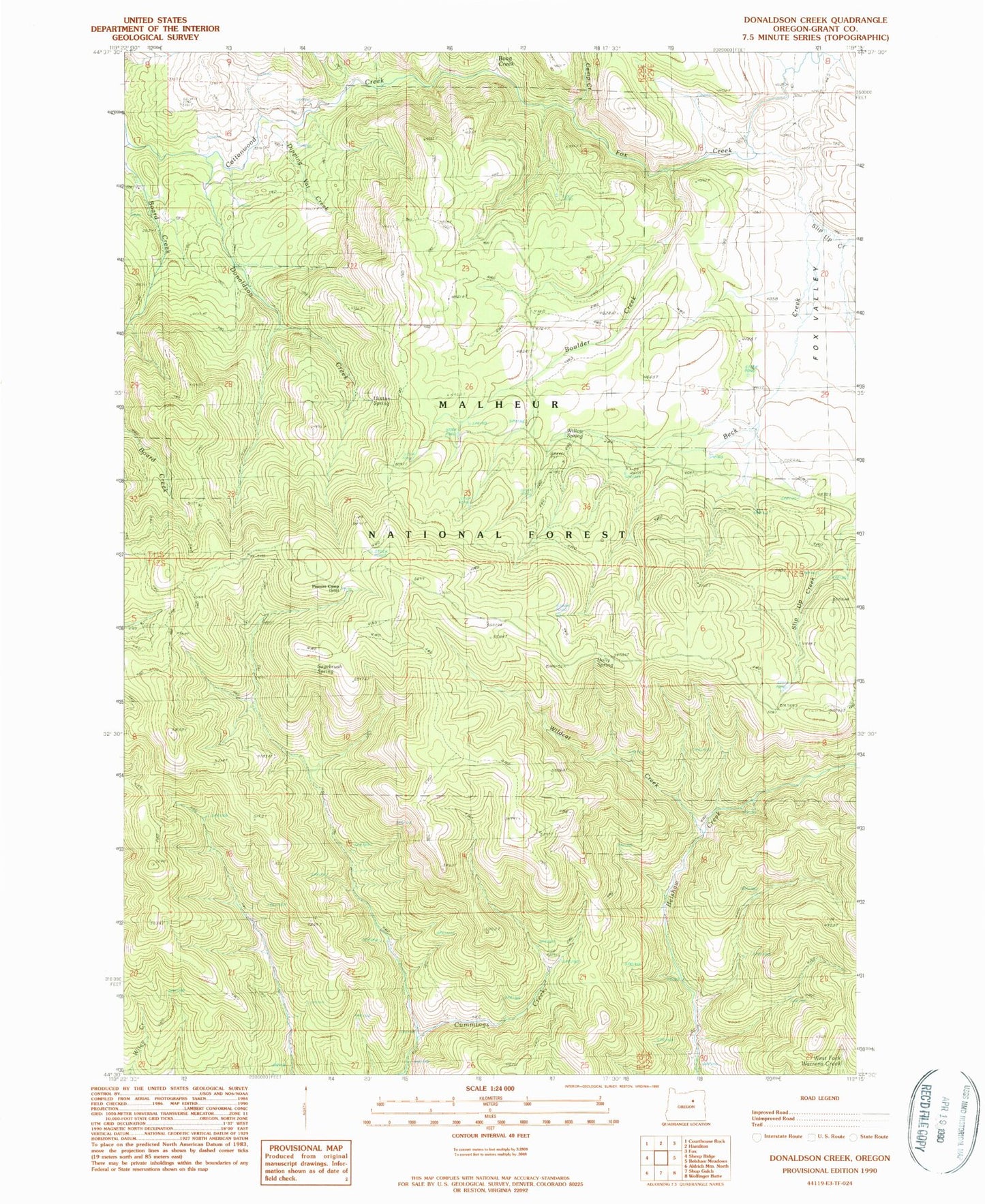 Classic USGS Donaldson Creek Oregon 7.5'x7.5' Topo Map Image
