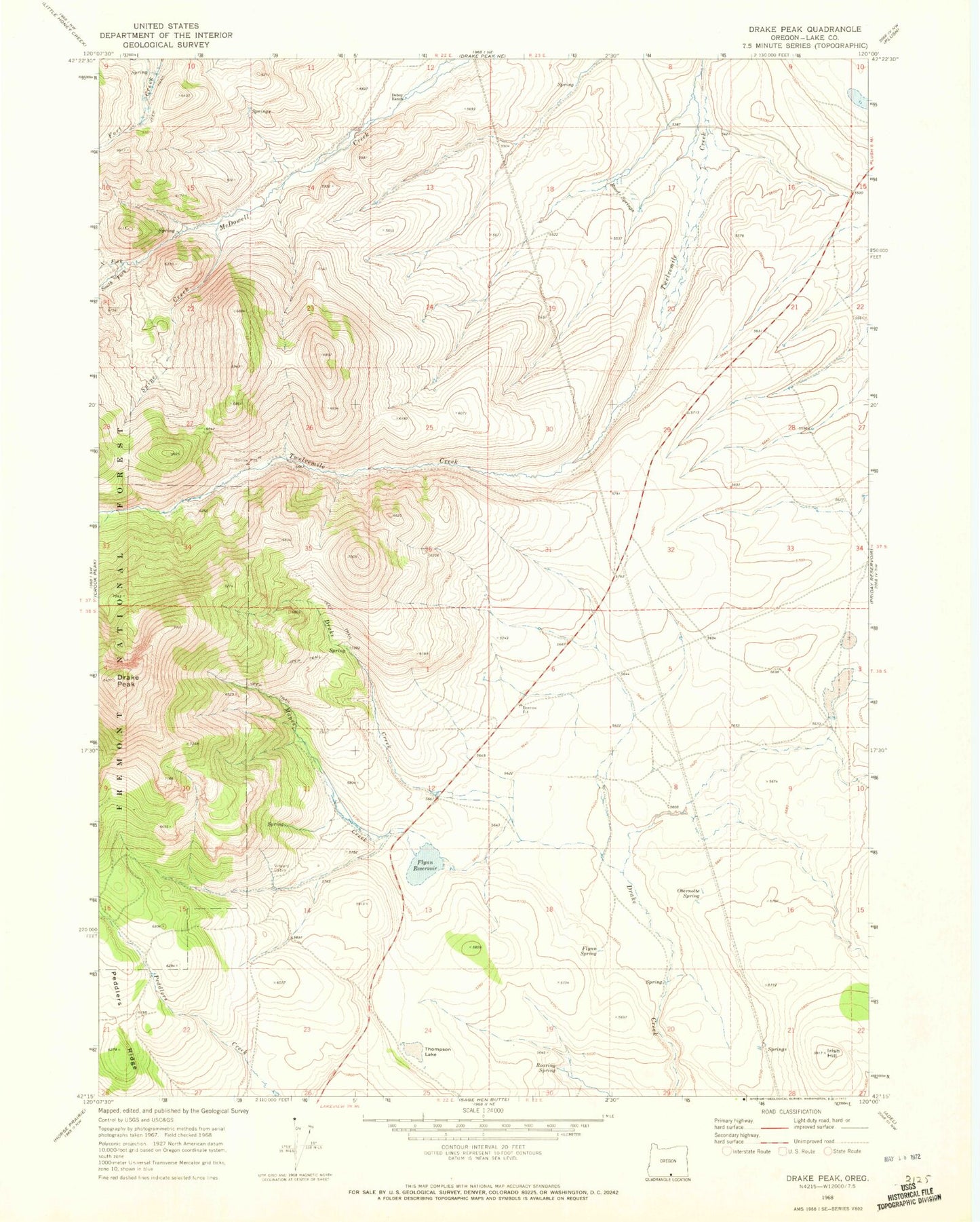 Classic USGS Drake Peak Oregon 7.5'x7.5' Topo Map Image