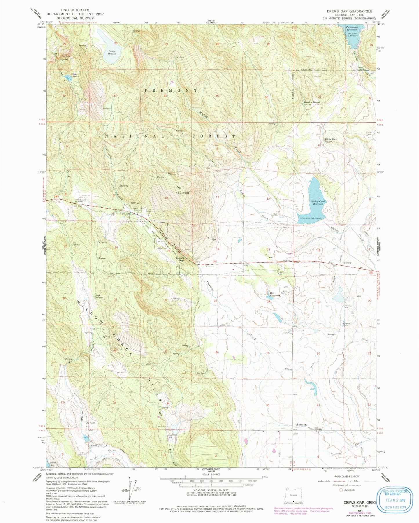 Classic USGS Drews Gap Oregon 7.5'x7.5' Topo Map Image
