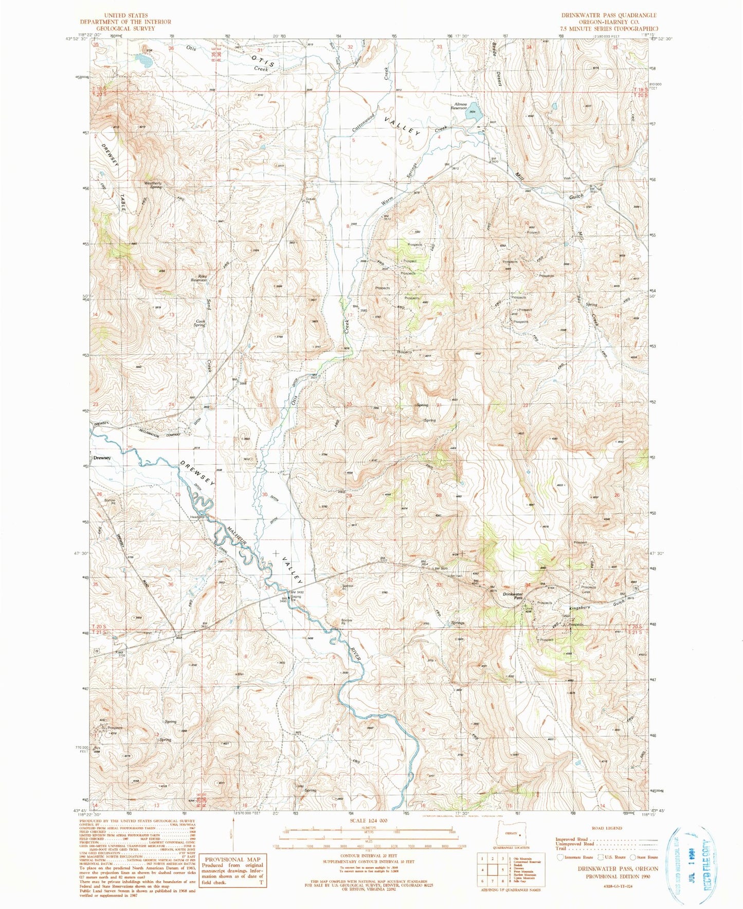 Classic USGS Drinkwater Pass Oregon 7.5'x7.5' Topo Map Image