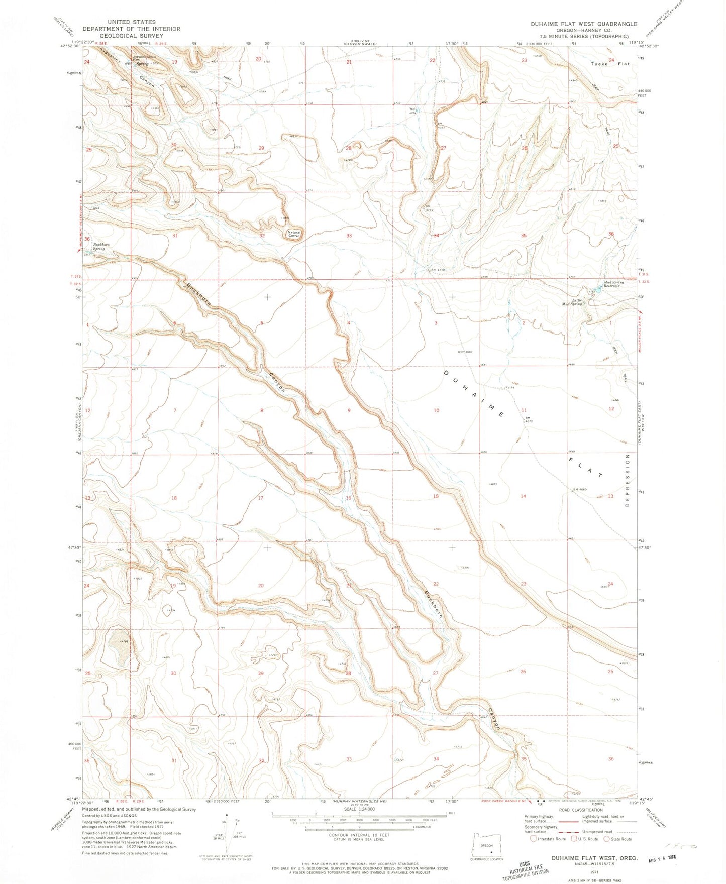 Classic USGS Duhaime Flat West Oregon 7.5'x7.5' Topo Map Image
