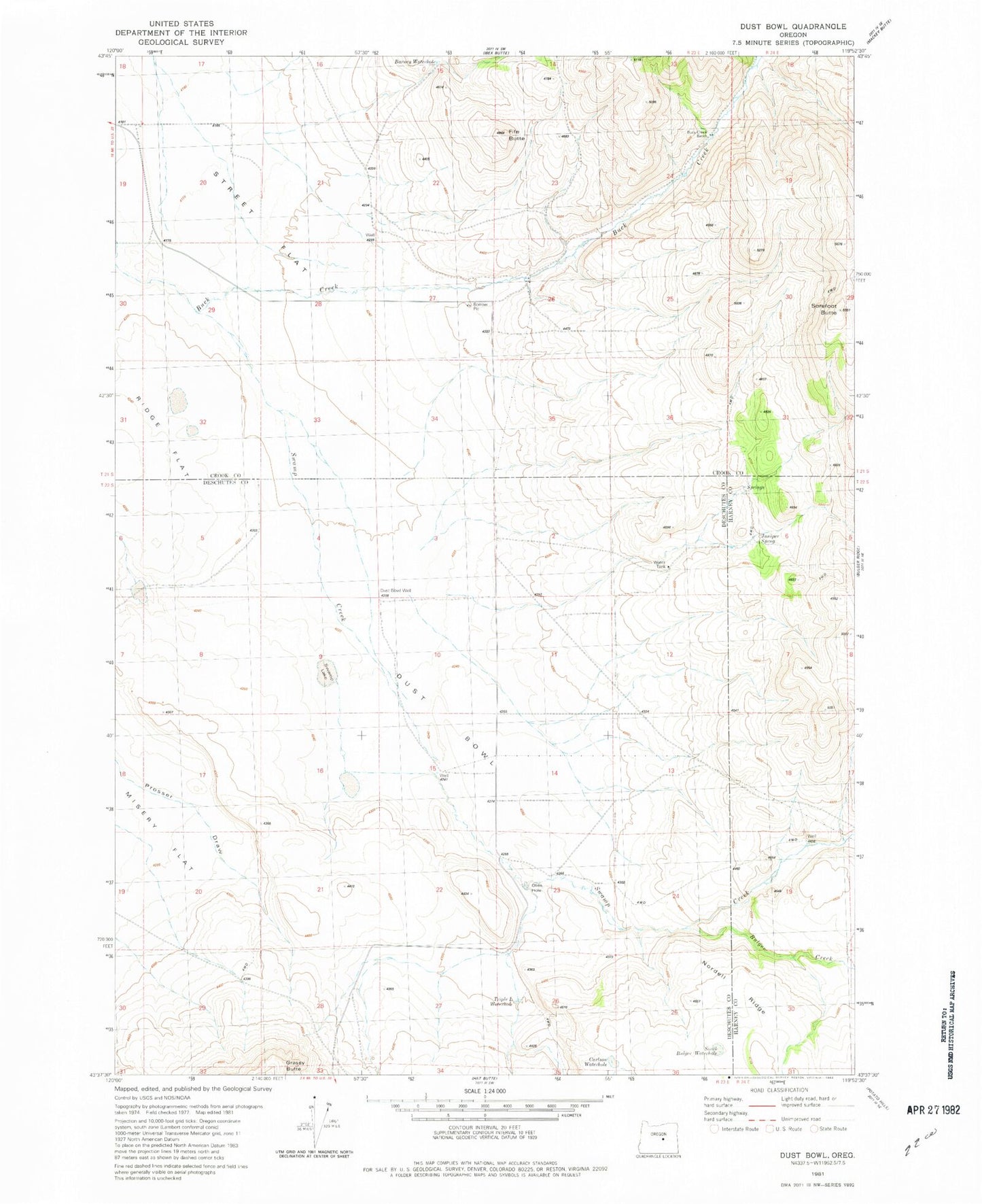 Classic USGS Dust Bowl Oregon 7.5'x7.5' Topo Map Image