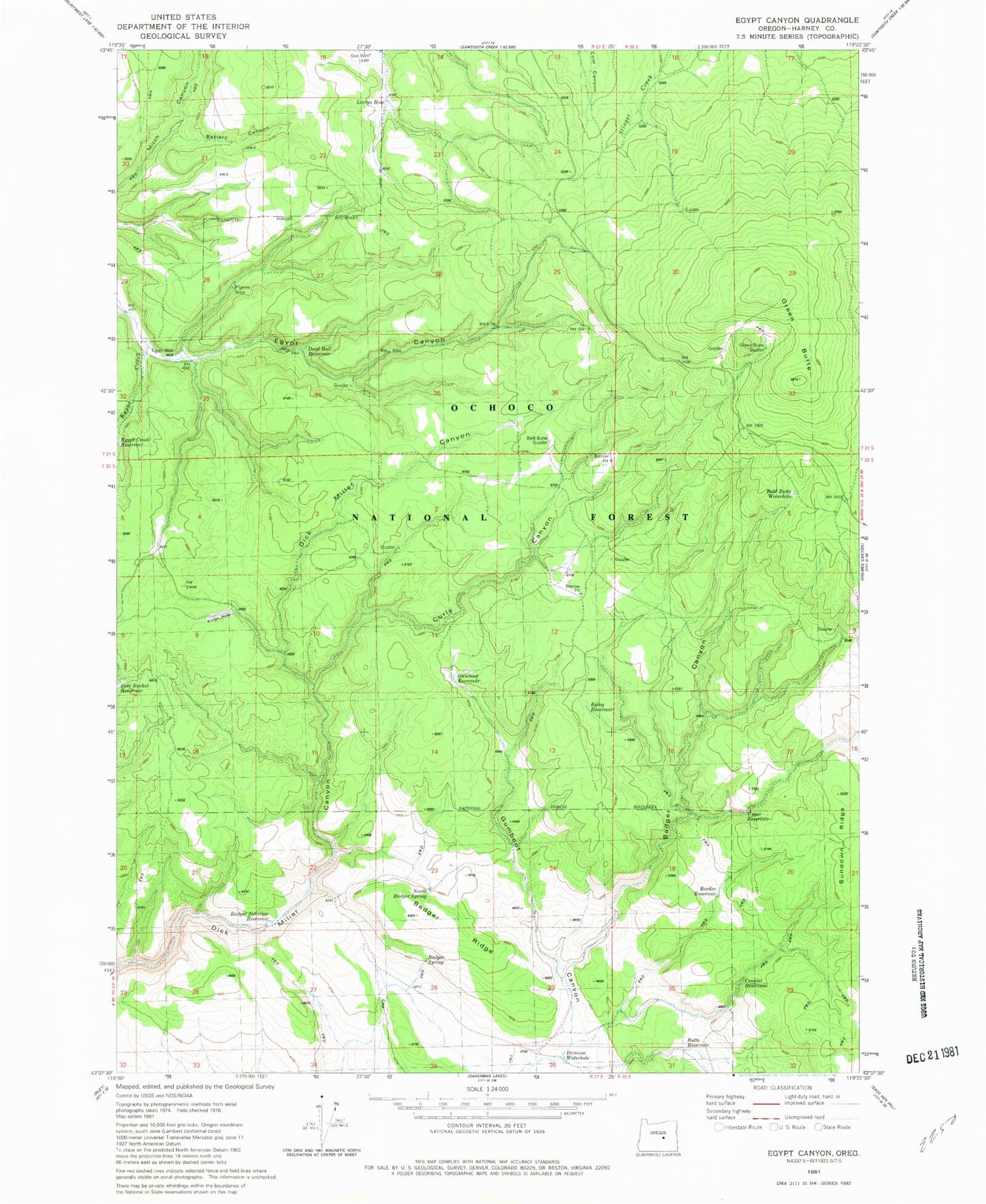 Classic USGS Egypt Canyon Oregon 7.5'x7.5' Topo Map Image