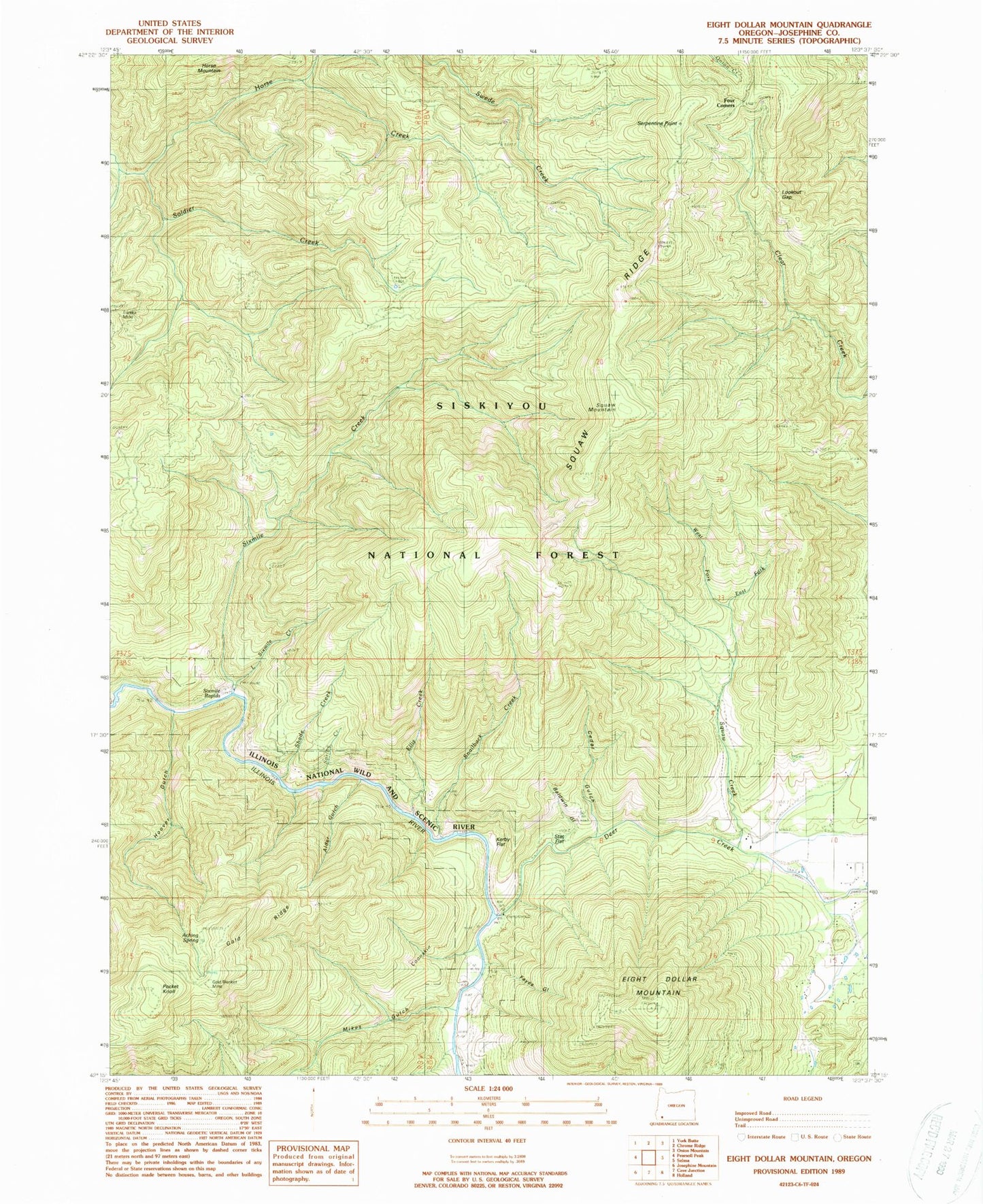 Classic USGS Eight Dollar Mountain Oregon 7.5'x7.5' Topo Map Image