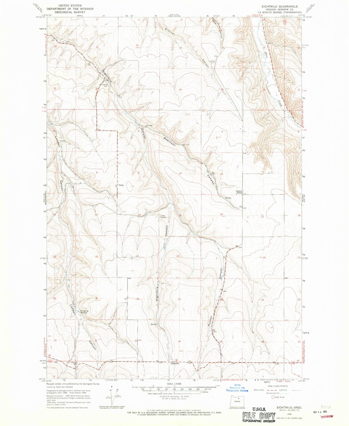Classic USGS Eightmile Oregon 7.5'x7.5' Topo Map Image