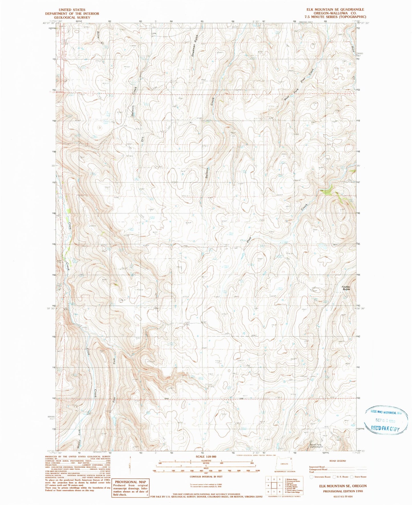 Classic USGS Elk Mountain SE Oregon 7.5'x7.5' Topo Map Image