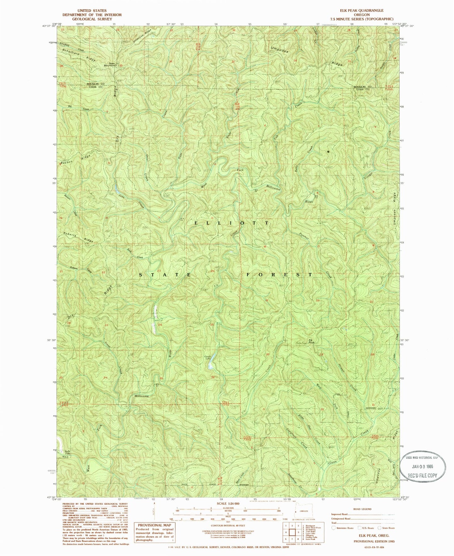Classic USGS Elk Peak Oregon 7.5'x7.5' Topo Map Image