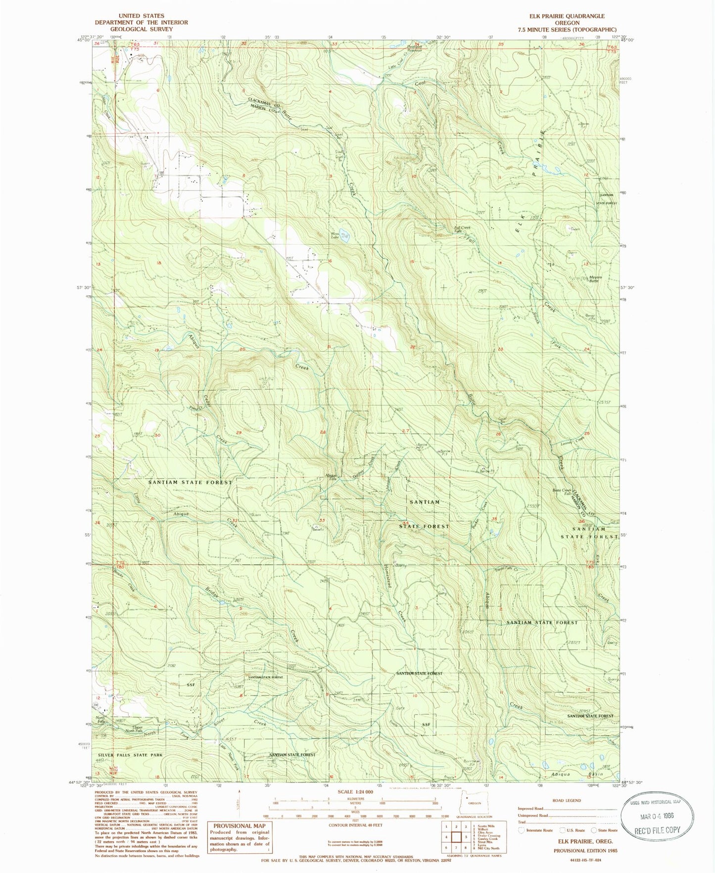 Classic USGS Elk Prairie Oregon 7.5'x7.5' Topo Map Image
