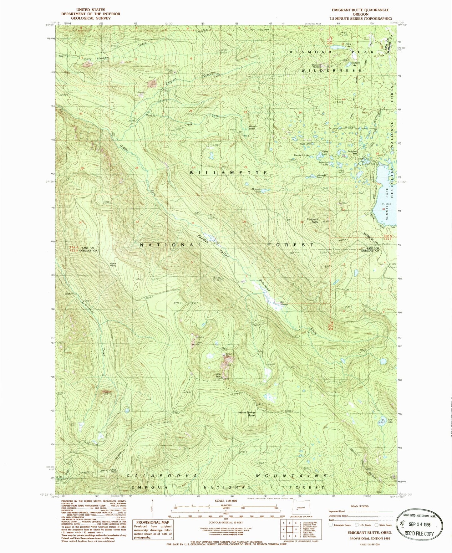 Classic USGS Emigrant Butte Oregon 7.5'x7.5' Topo Map Image