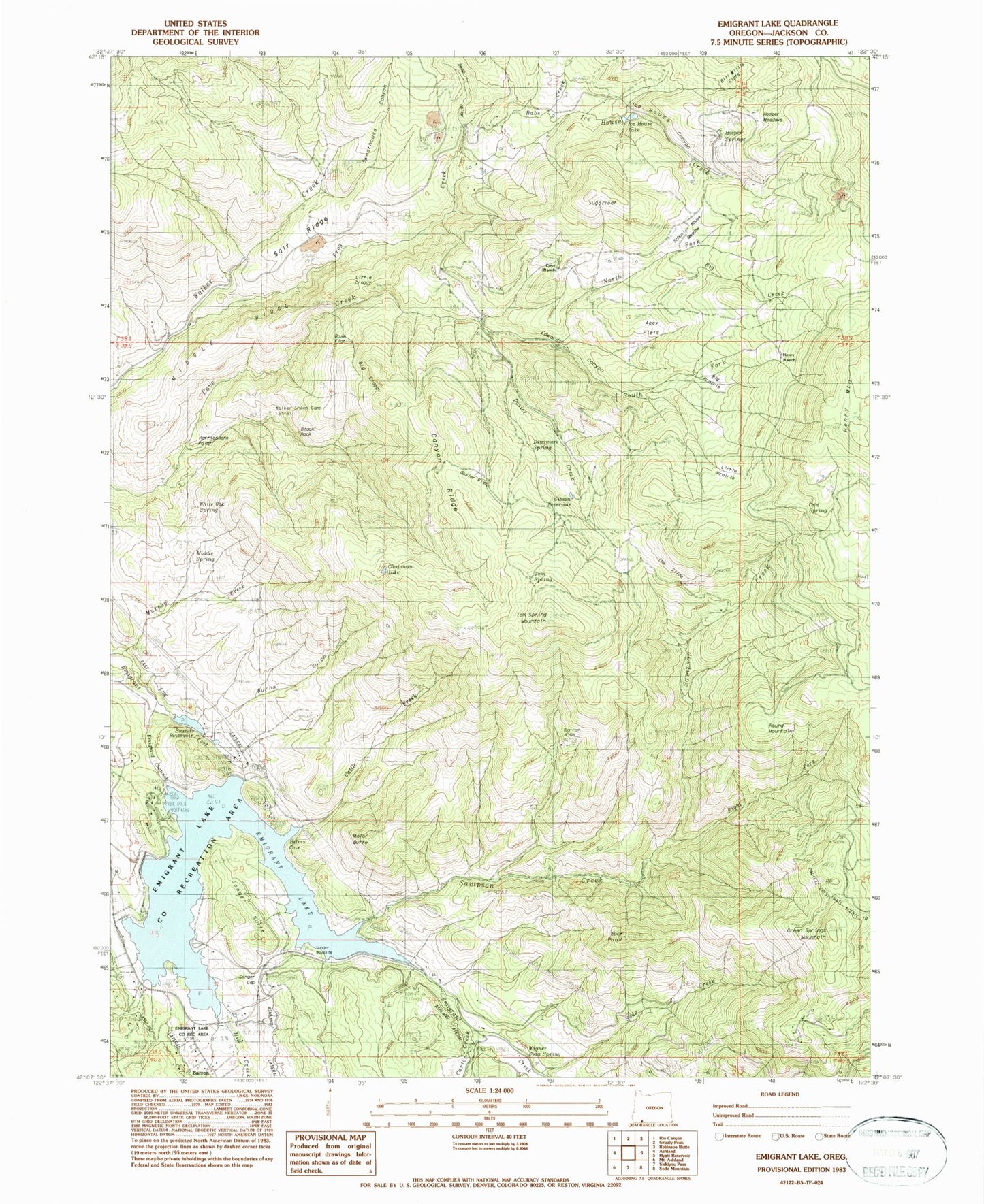 Classic USGS Emigrant Lake Oregon 7.5'x7.5' Topo Map Image