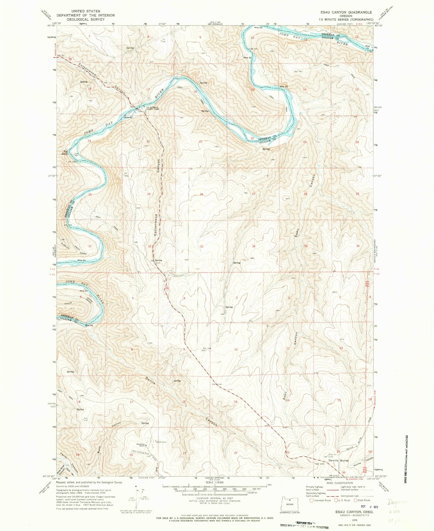 Classic USGS Esau Canyon Oregon 7.5'x7.5' Topo Map Image