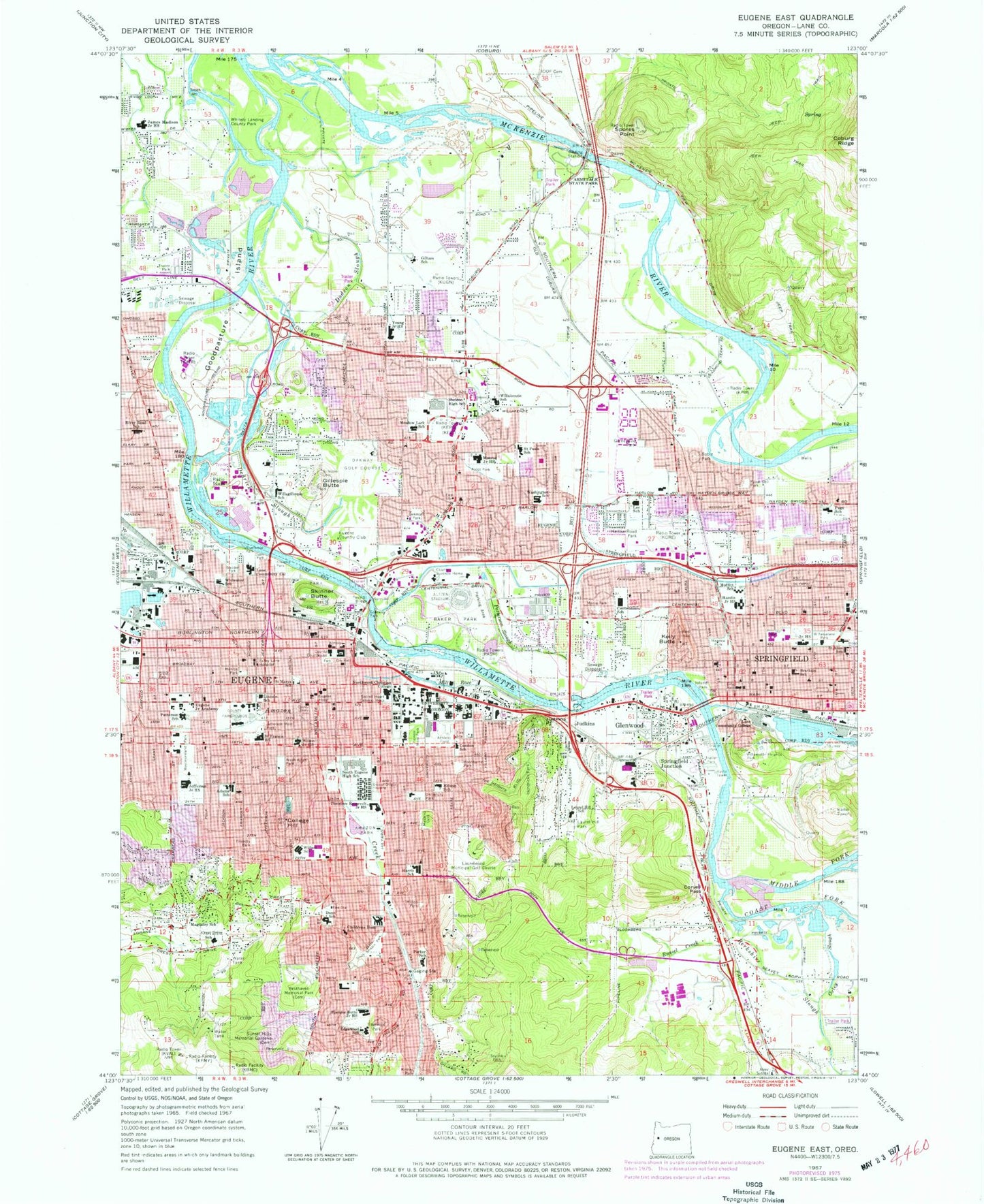 Classic USGS Eugene East Oregon 7.5'x7.5' Topo Map Image