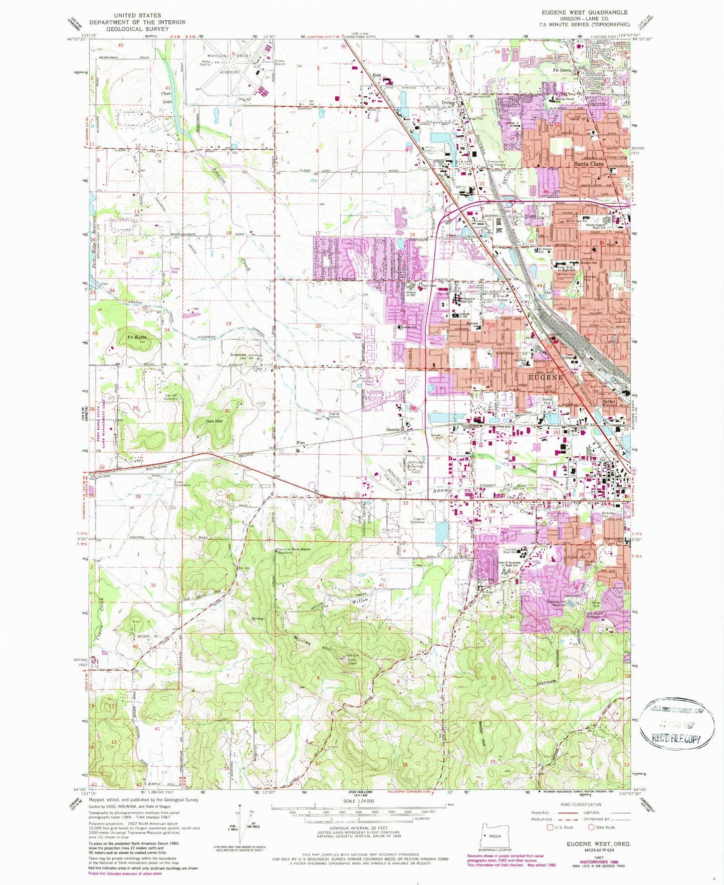 Classic USGS Eugene West Oregon 7.5'x7.5' Topo Map Image