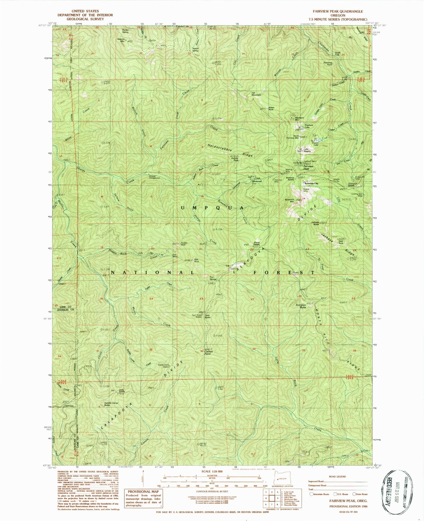 Classic USGS Fairview Peak Oregon 7.5'x7.5' Topo Map Image