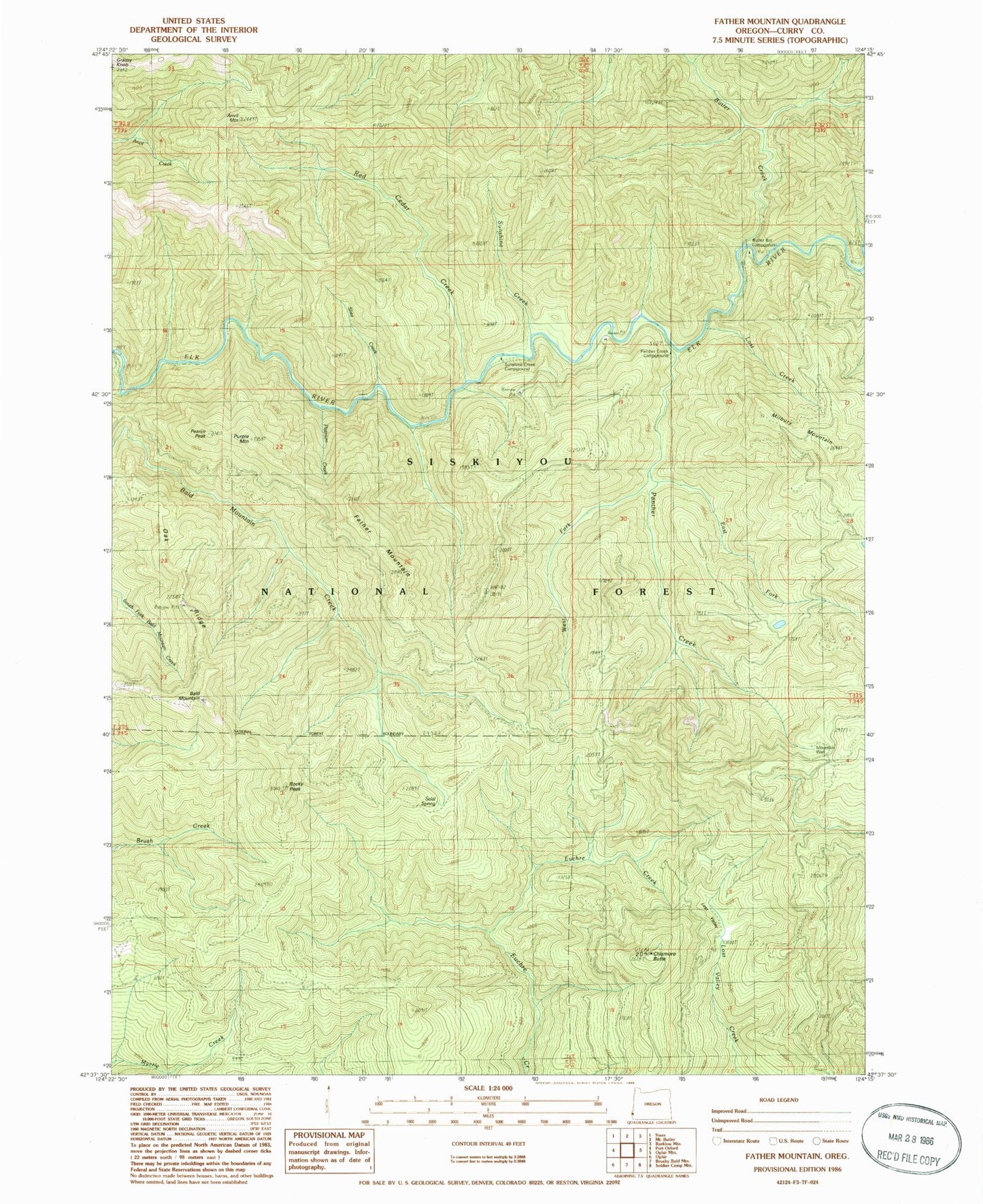 Classic USGS Father Mountain Oregon 7.5'x7.5' Topo Map Image