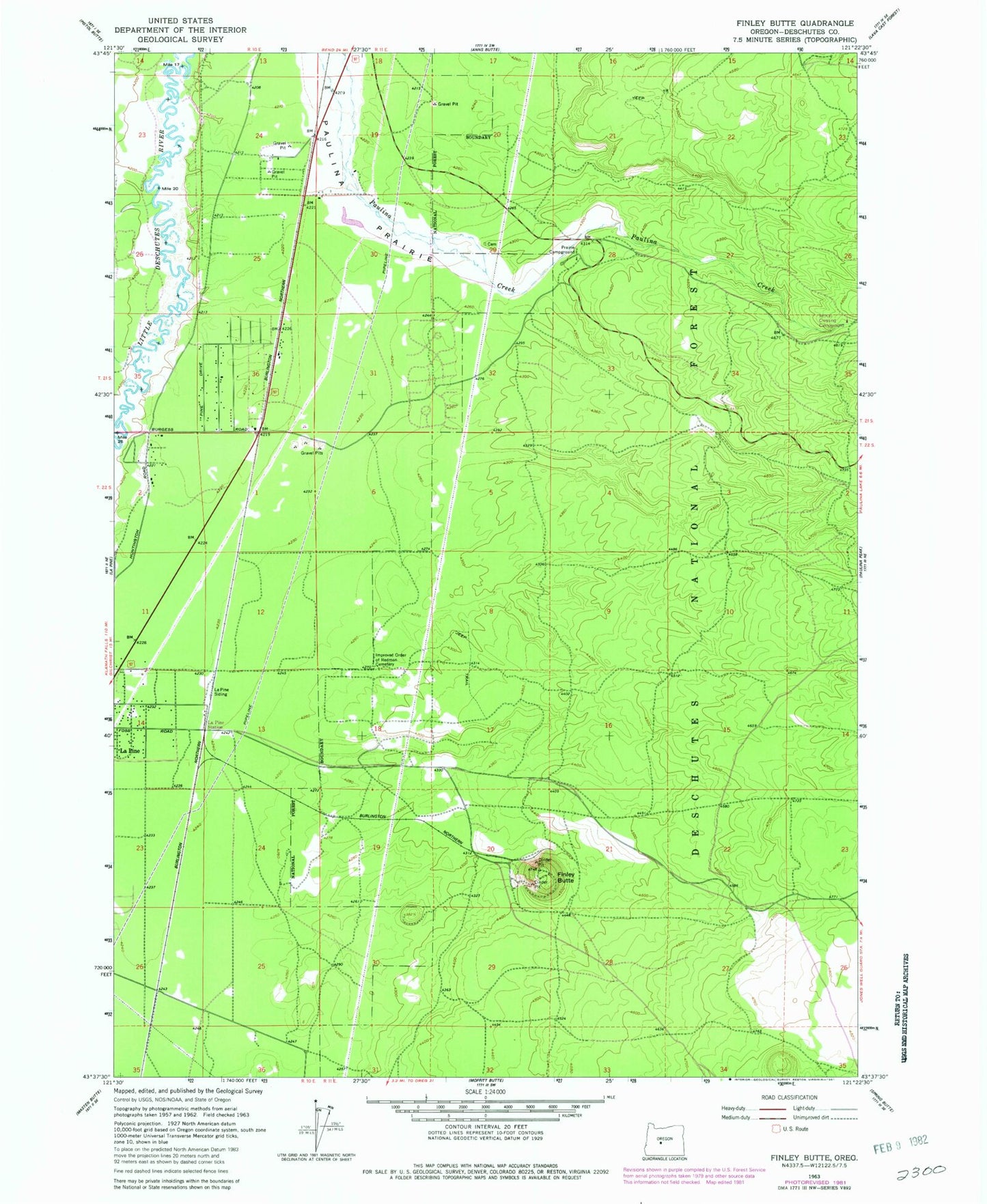 Classic USGS Finley Butte Oregon 7.5'x7.5' Topo Map Image