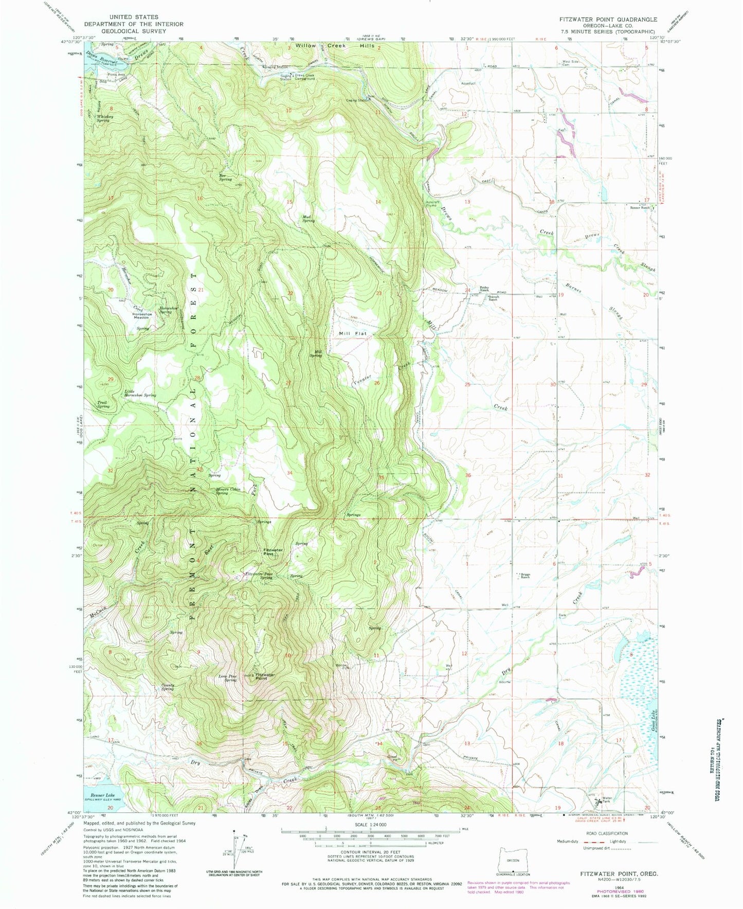 Classic USGS Fitzwater Point Oregon 7.5'x7.5' Topo Map Image