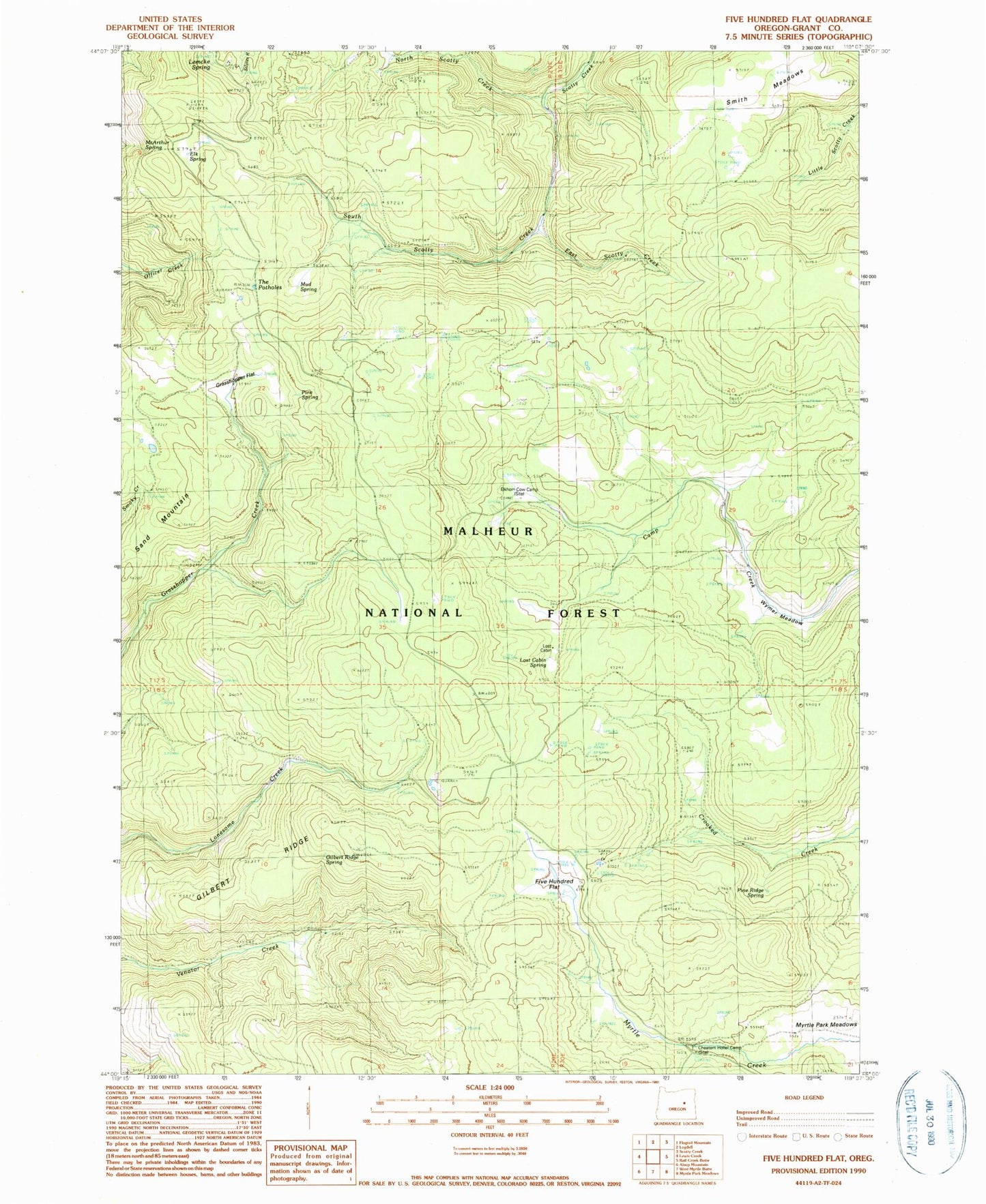 Classic USGS Five Hundred Flat Oregon 7.5'x7.5' Topo Map Image