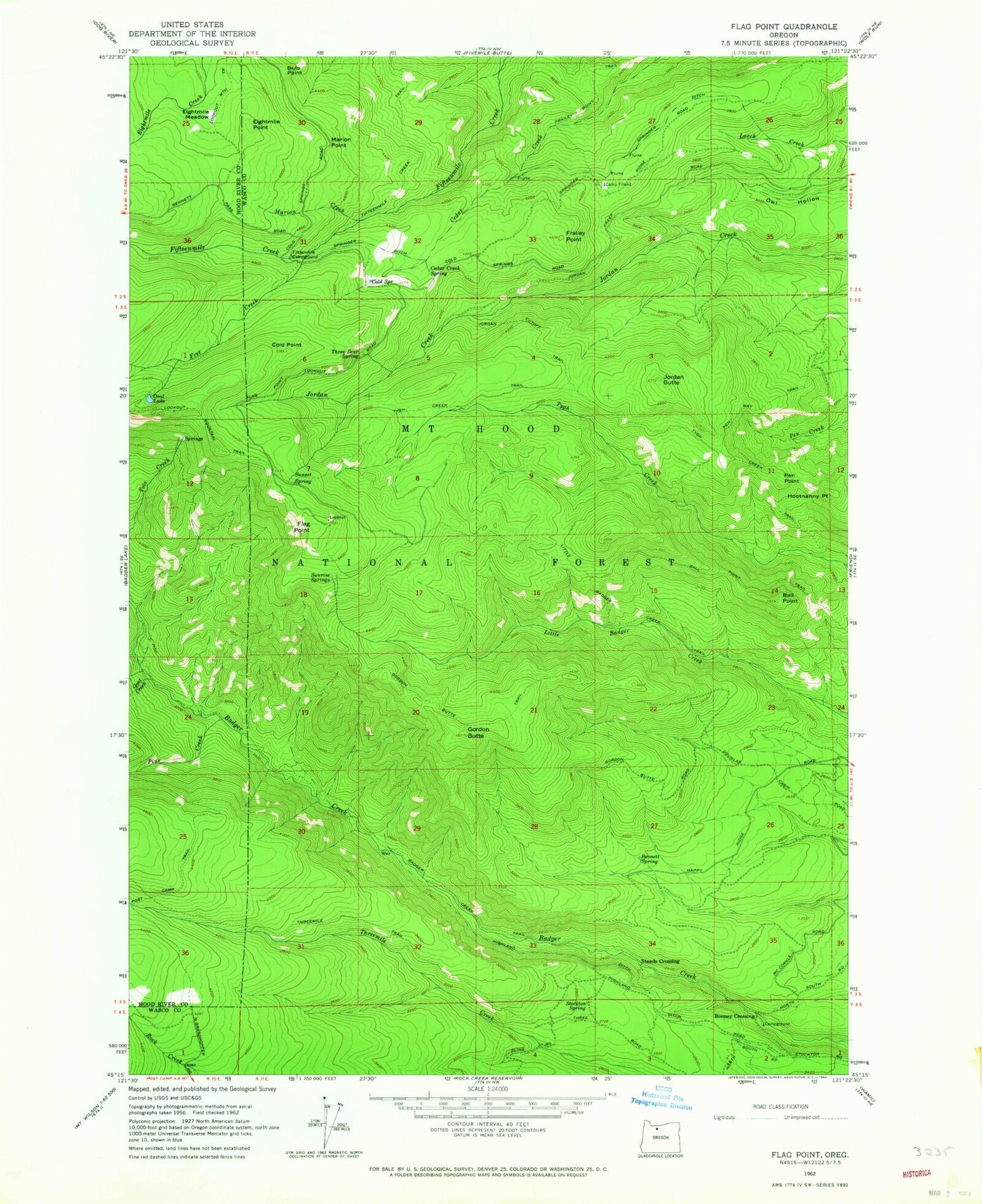Classic USGS Flag Point Oregon 7.5'x7.5' Topo Map Image