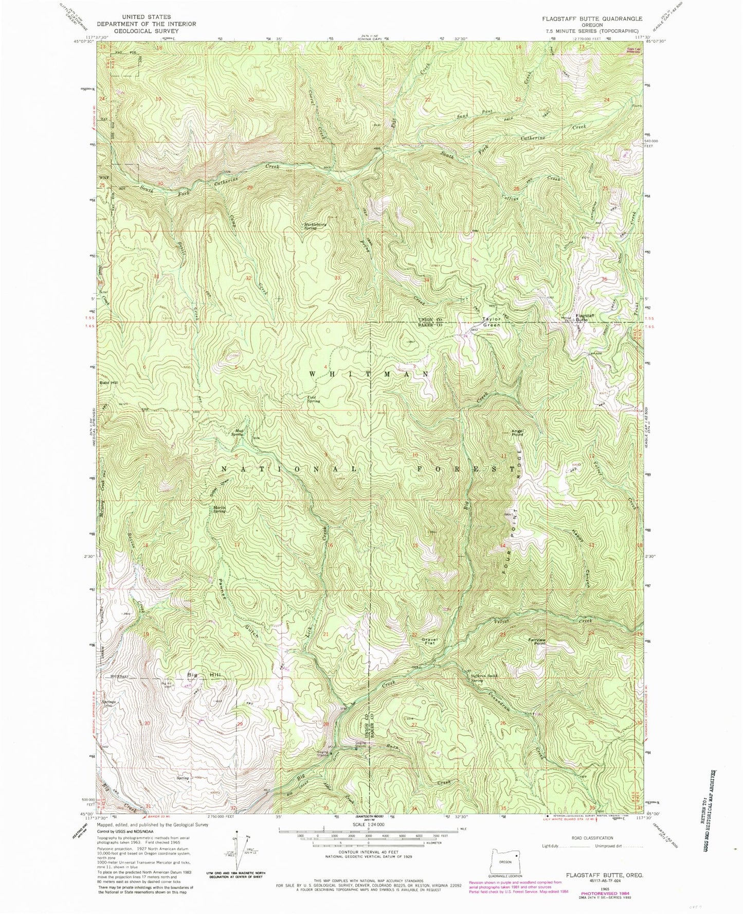 Classic USGS Flagstaff Butte Oregon 7.5'x7.5' Topo Map Image