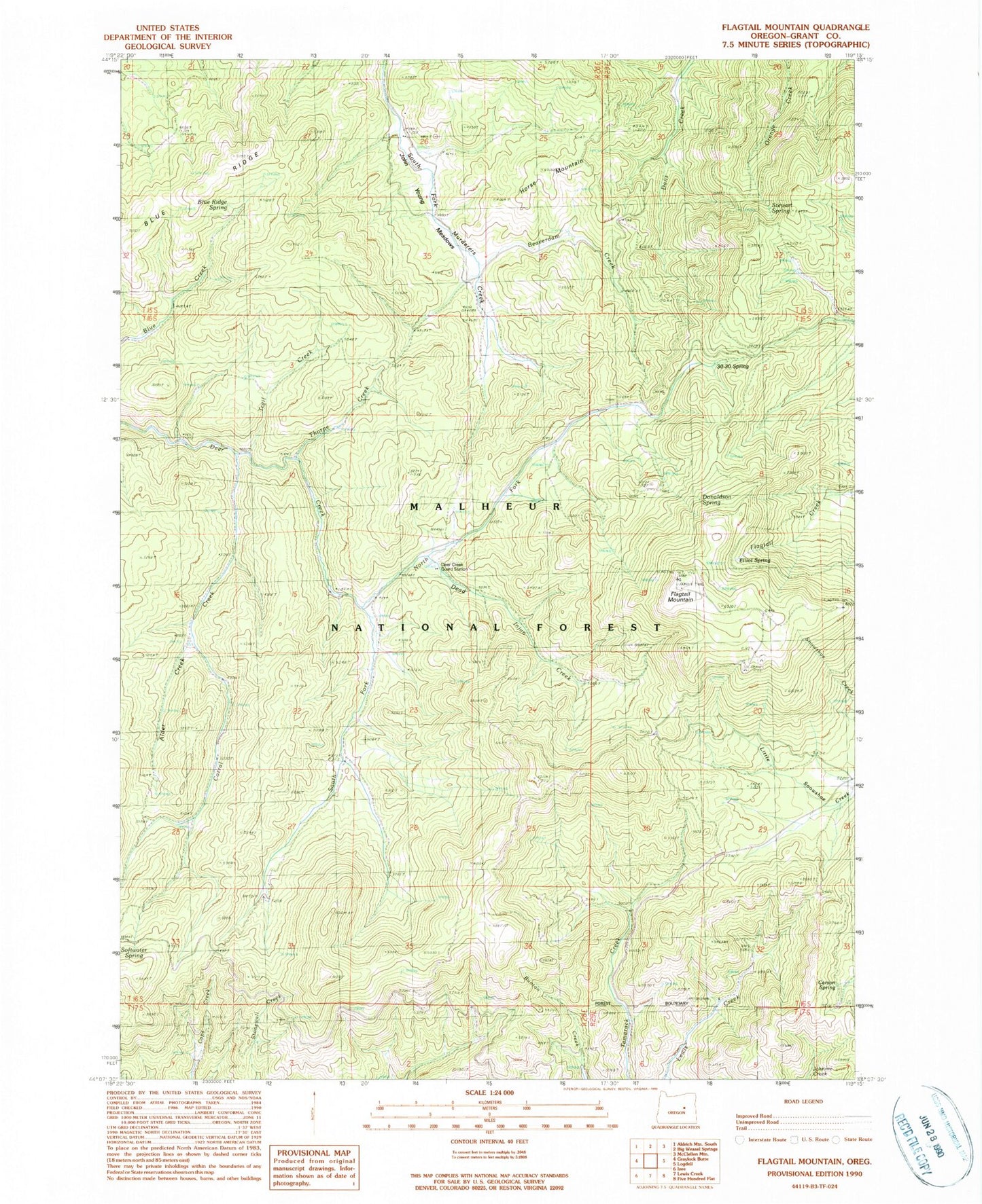 Classic USGS Flagtail Mountain Oregon 7.5'x7.5' Topo Map Image