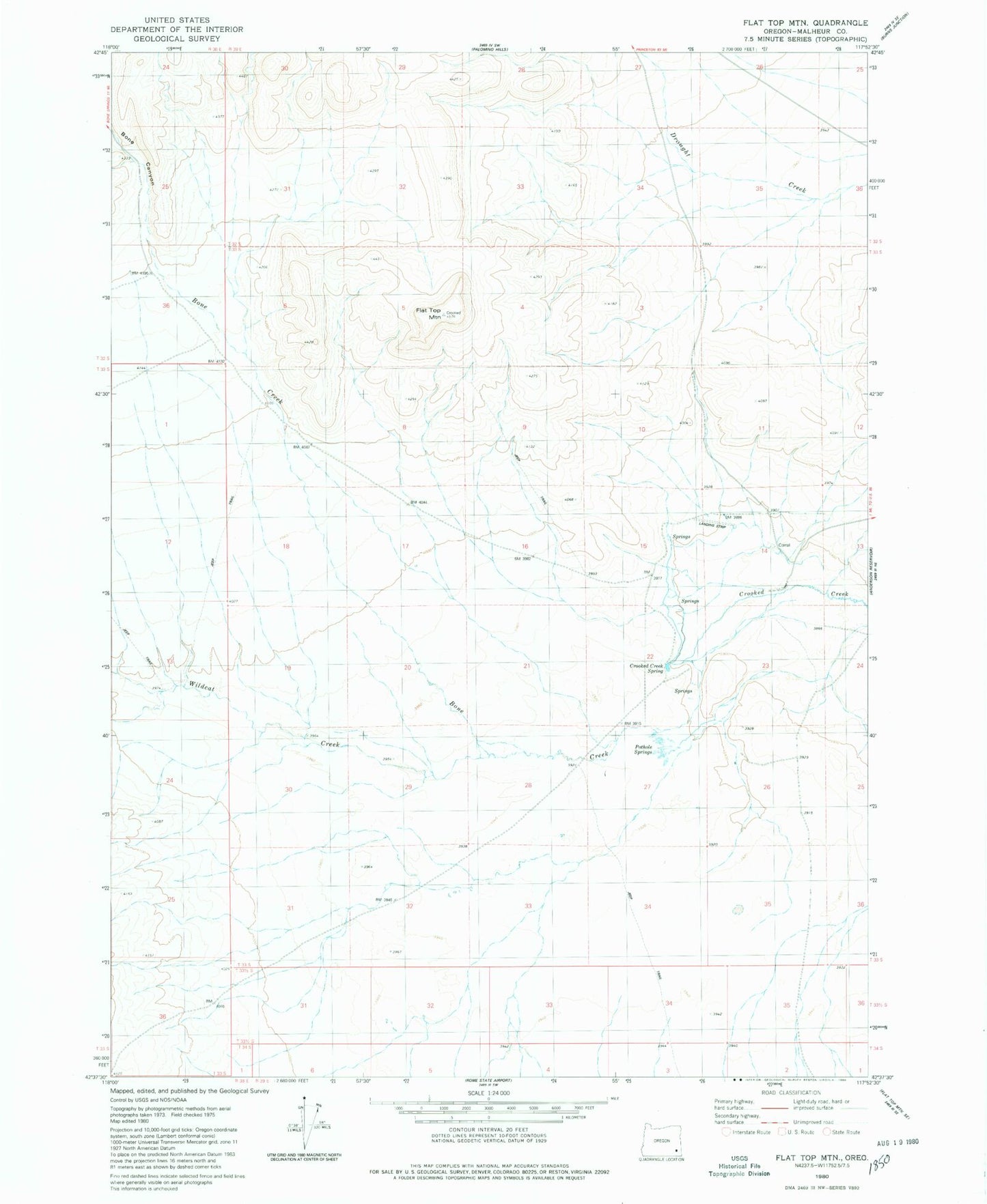 Classic USGS Flat Top Mountain Oregon 7.5'x7.5' Topo Map Image