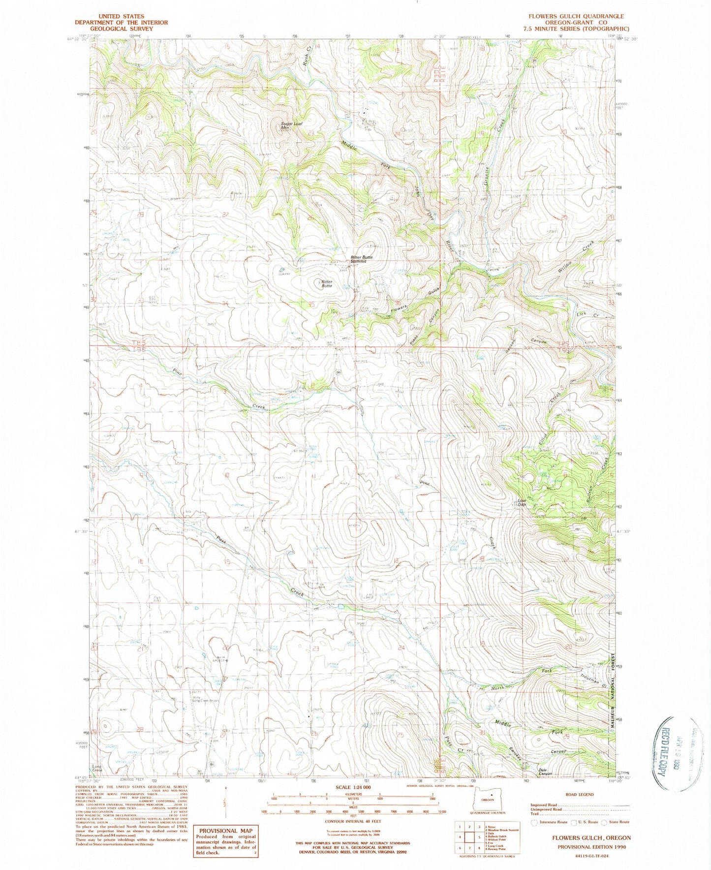 Classic USGS Flowers Gulch Oregon 7.5'x7.5' Topo Map Image