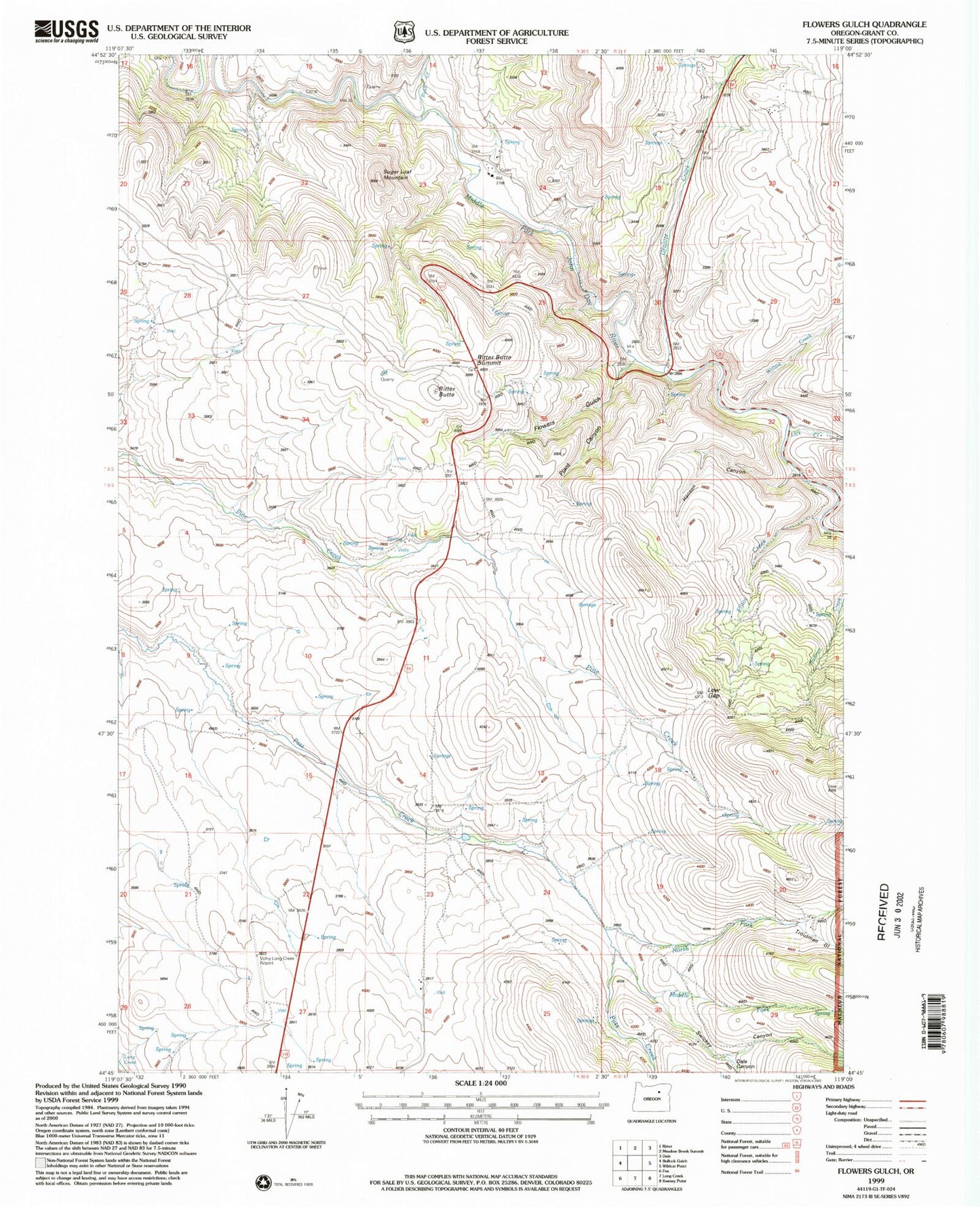 Classic USGS Flowers Gulch Oregon 7.5'x7.5' Topo Map Image