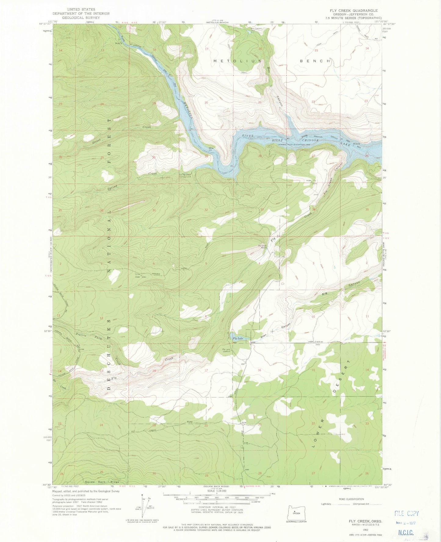 Classic USGS Fly Creek Oregon 7.5'x7.5' Topo Map Image