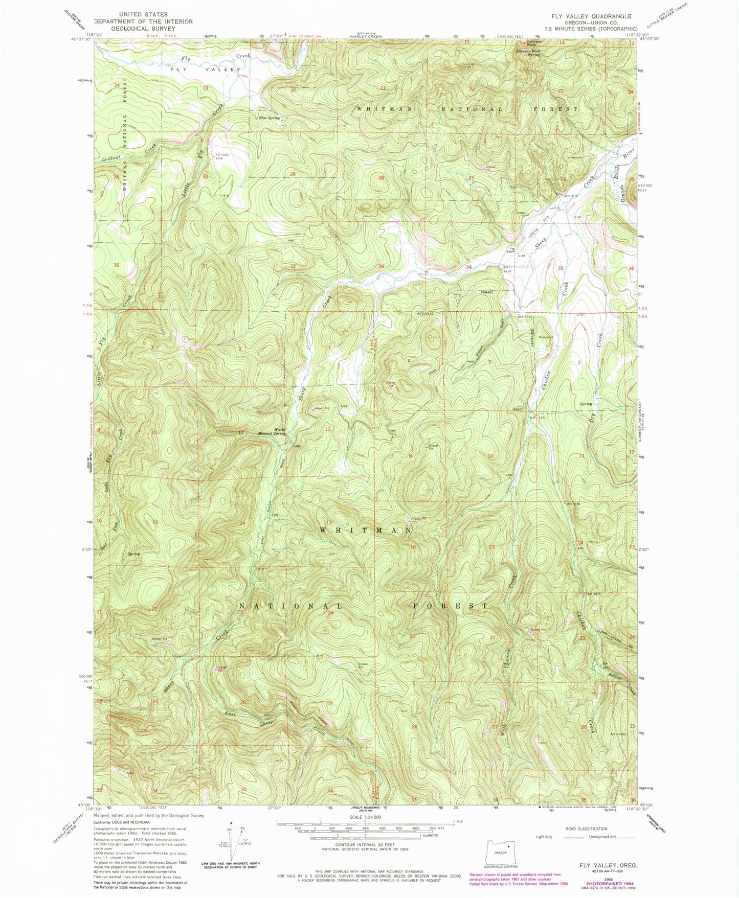 Classic USGS Fly Valley Oregon 7.5'x7.5' Topo Map Image