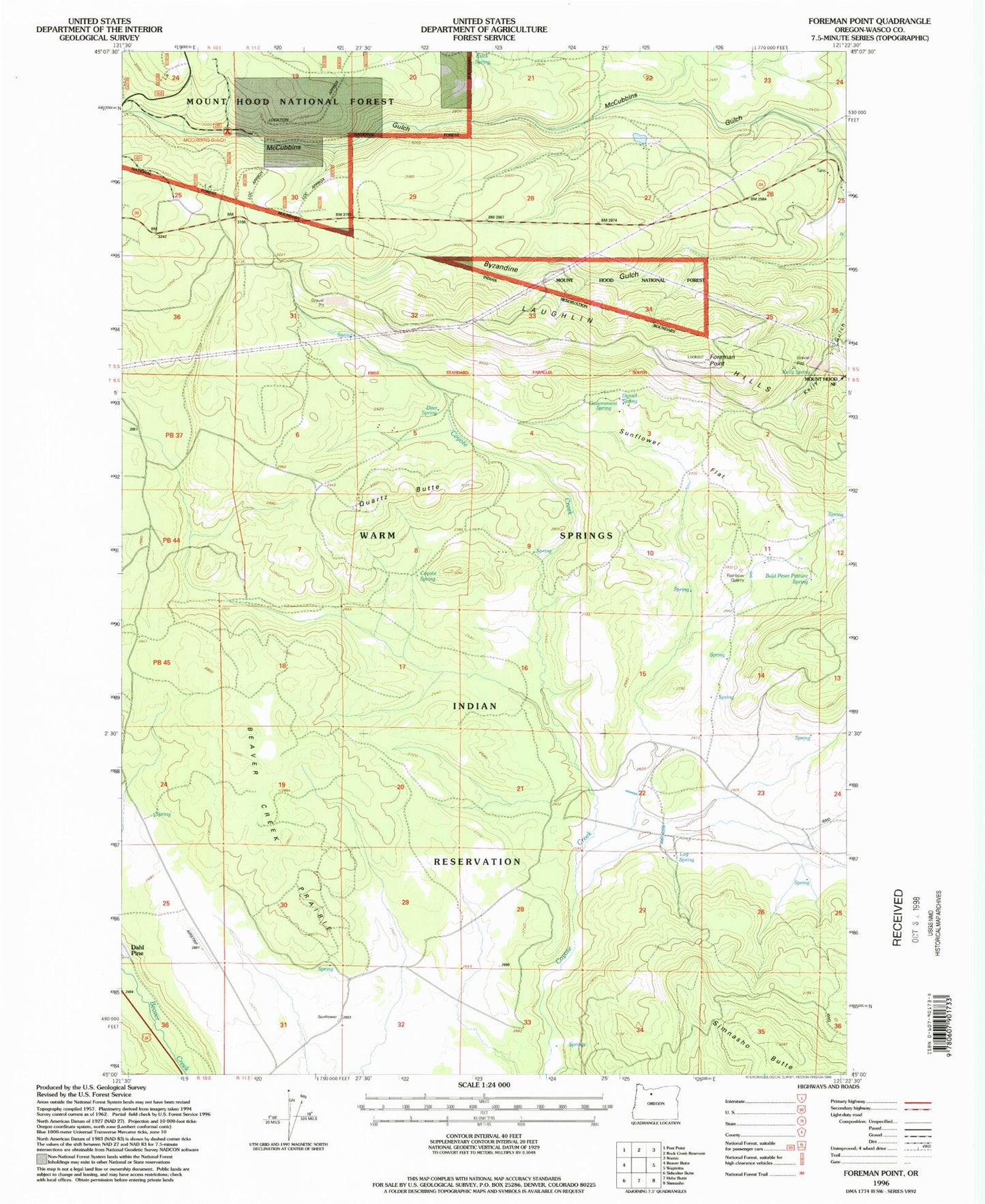 Classic USGS Foreman Point Oregon 7.5'x7.5' Topo Map Image