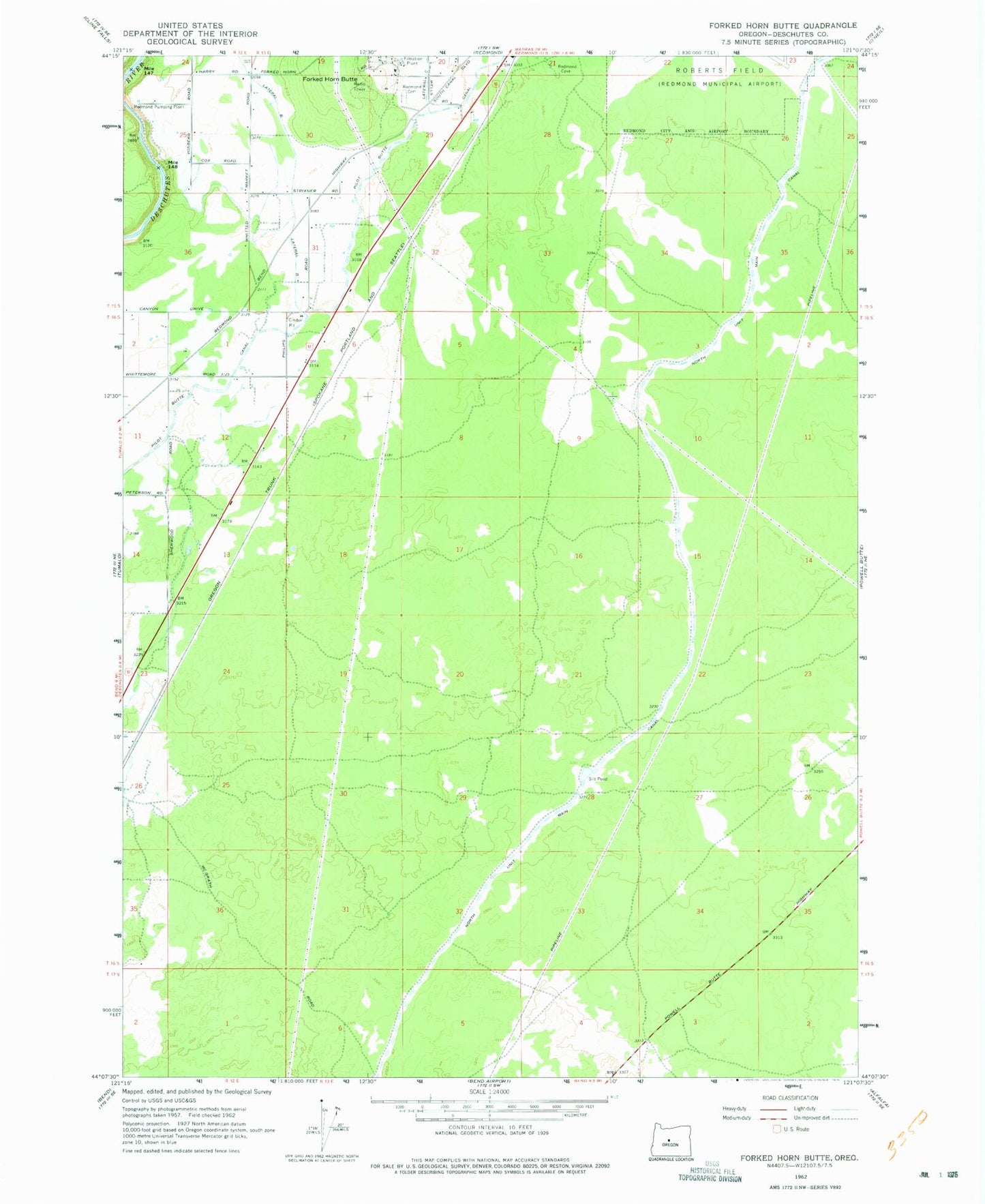 Classic USGS Forked Horn Butte Oregon 7.5'x7.5' Topo Map Image