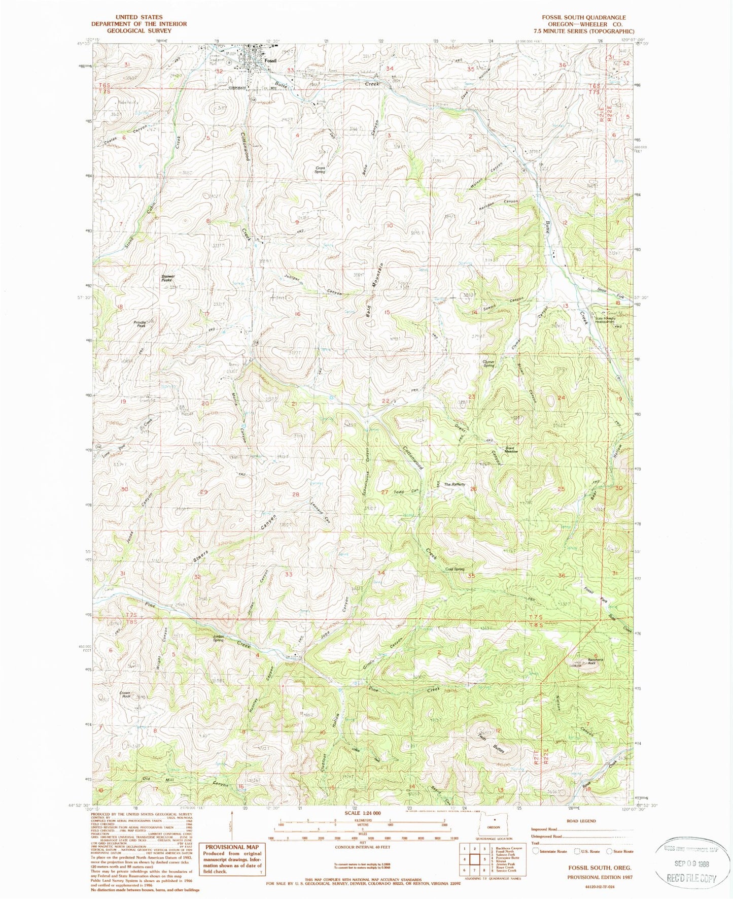 Classic USGS Fossil South Oregon 7.5'x7.5' Topo Map Image