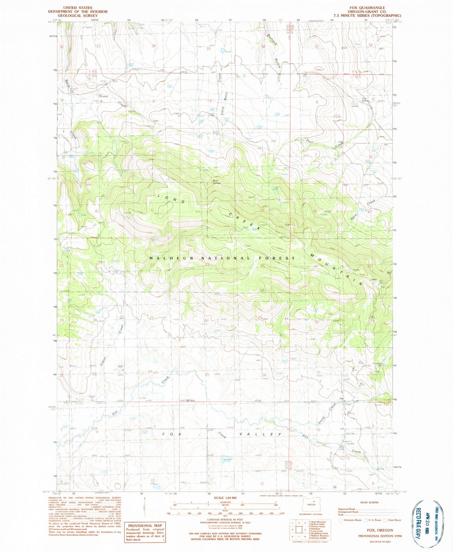 Classic USGS Fox Oregon 7.5'x7.5' Topo Map Image