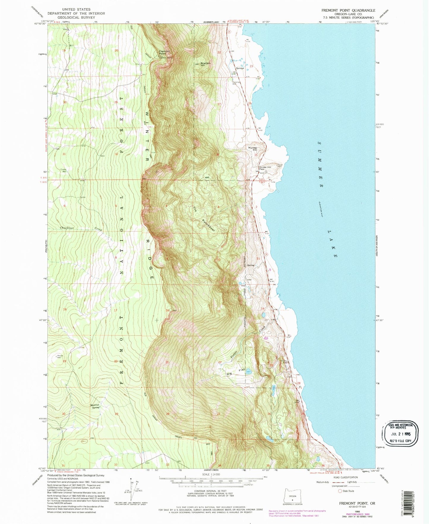 Classic USGS Fremont Point Oregon 7.5'x7.5' Topo Map Image