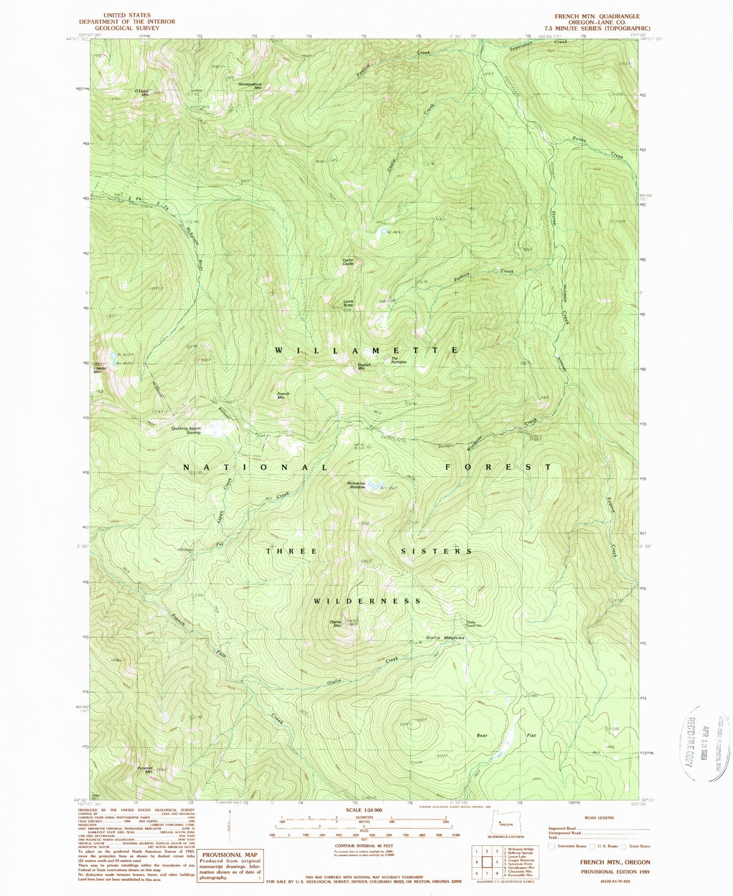Classic USGS French Mountain Oregon 7.5'x7.5' Topo Map Image