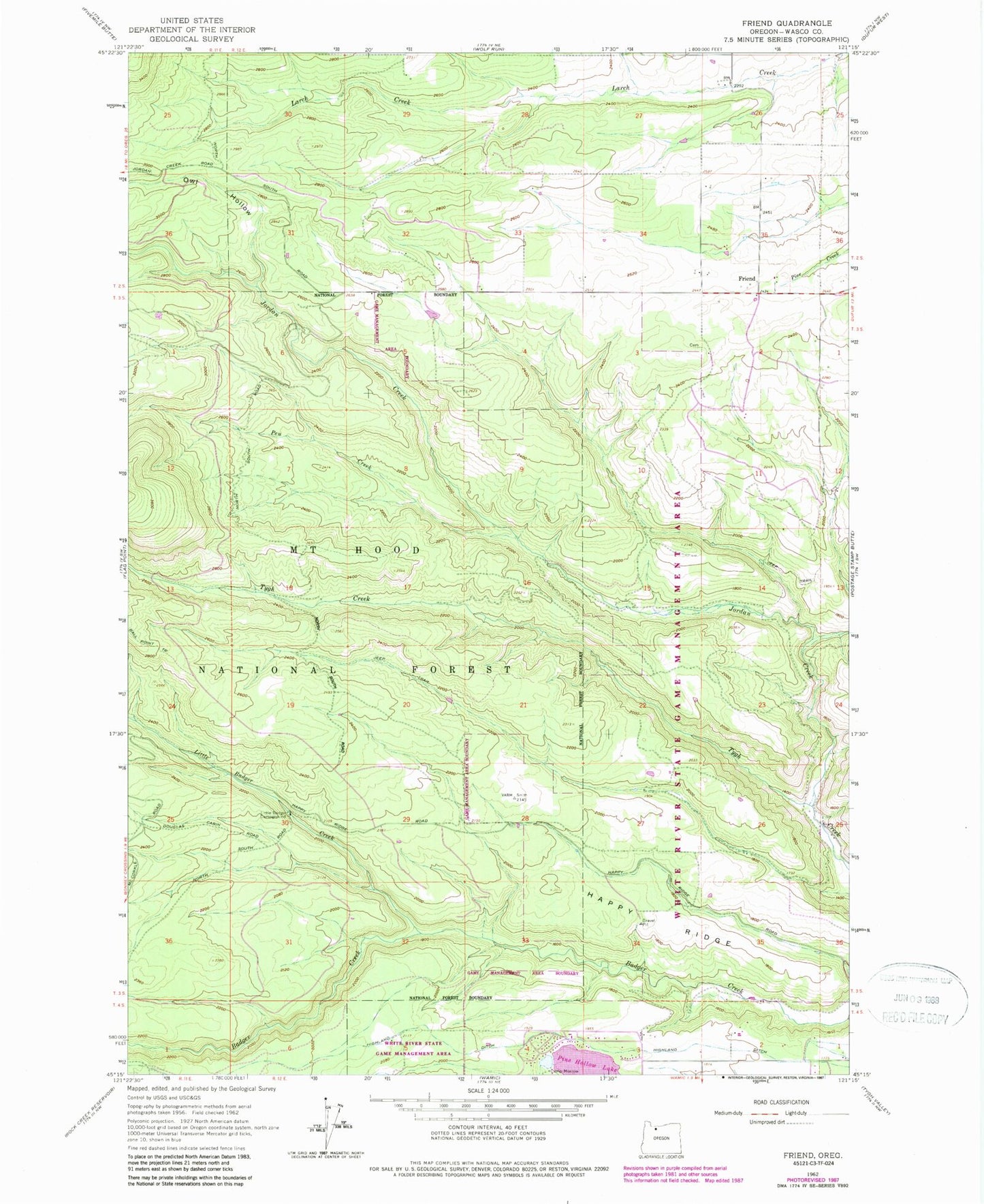 Classic USGS Friend Oregon 7.5'x7.5' Topo Map Image