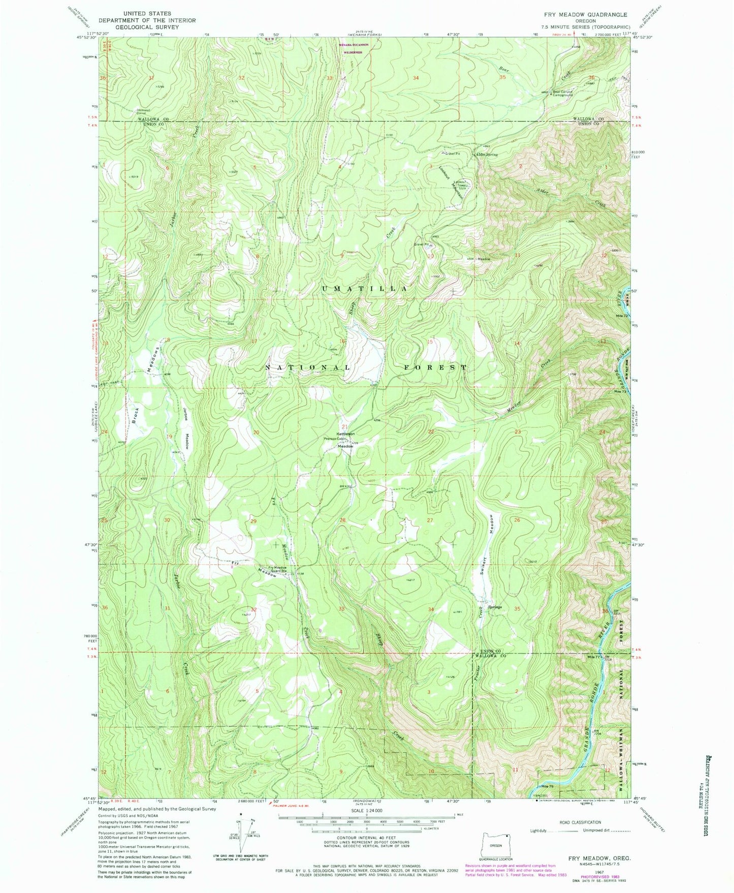 Classic USGS Fry Meadow Oregon 7.5'x7.5' Topo Map Image
