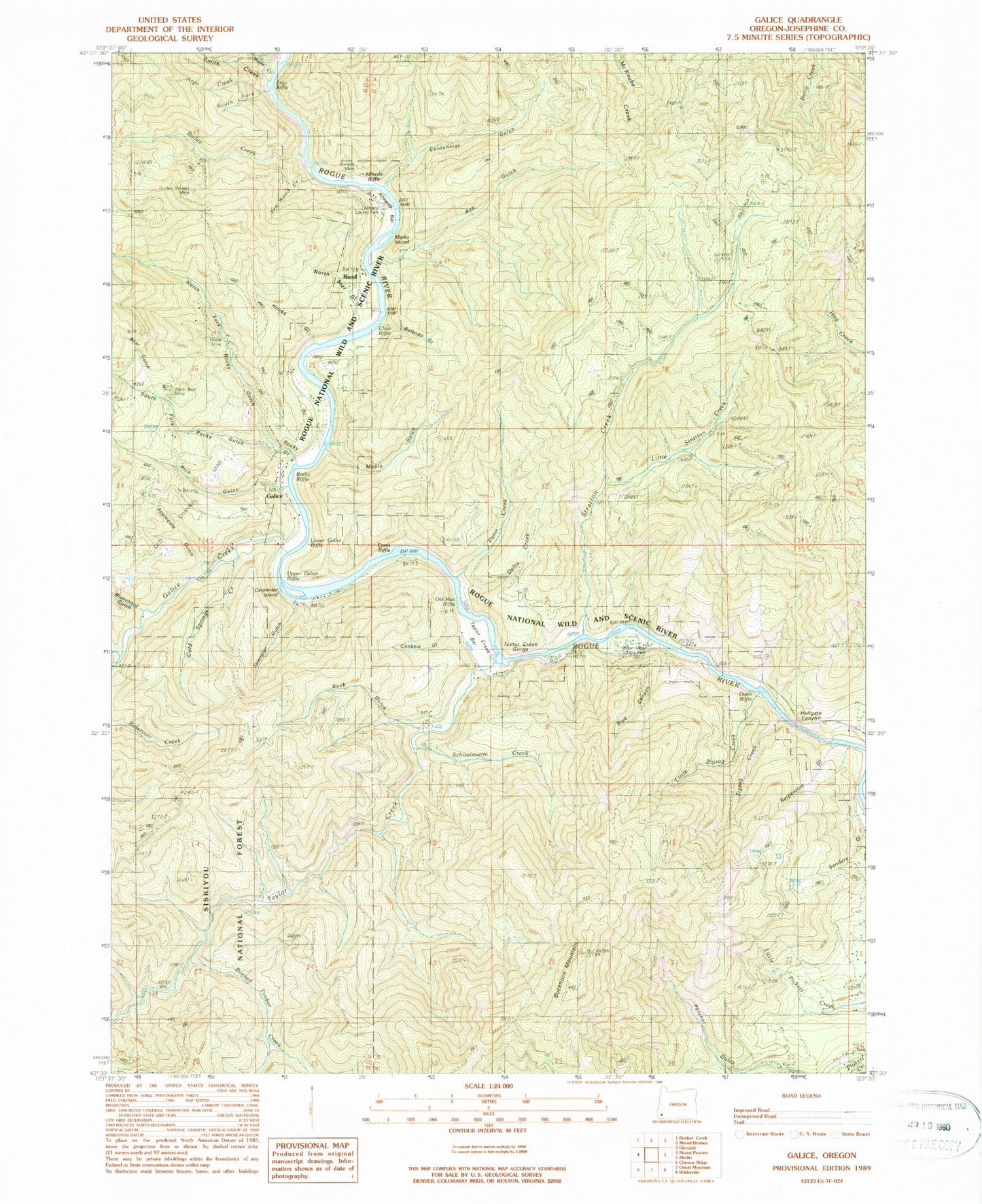 Classic USGS Galice Oregon 7.5'x7.5' Topo Map Image