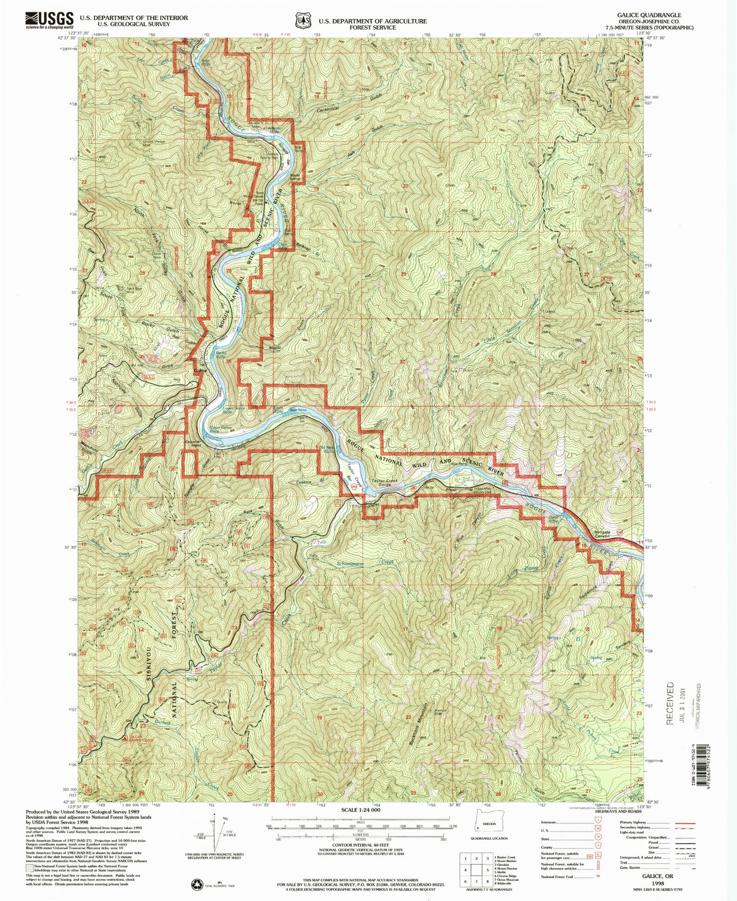Classic USGS Galice Oregon 7.5'x7.5' Topo Map Image