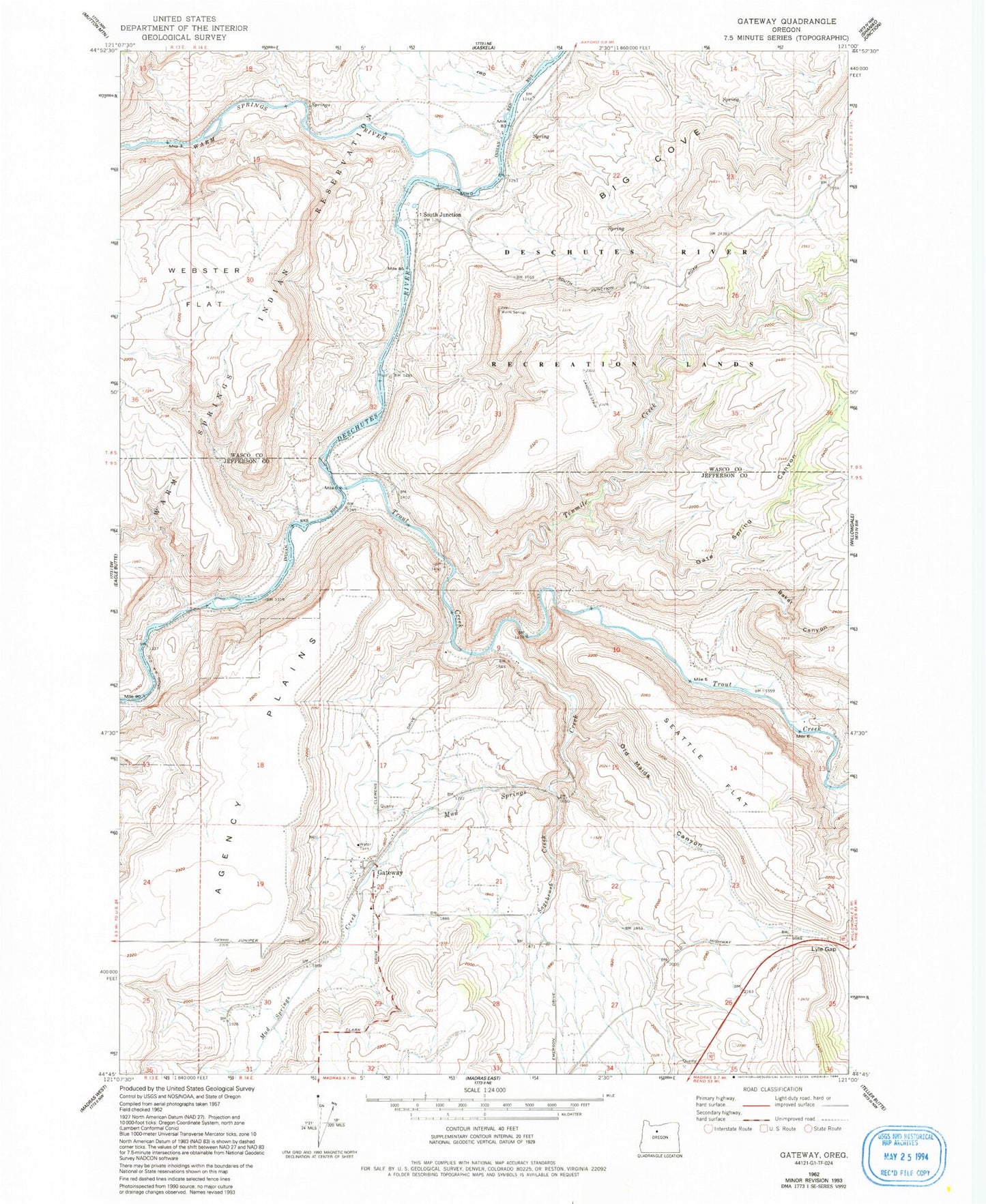 Classic USGS Gateway Oregon 7.5'x7.5' Topo Map Image