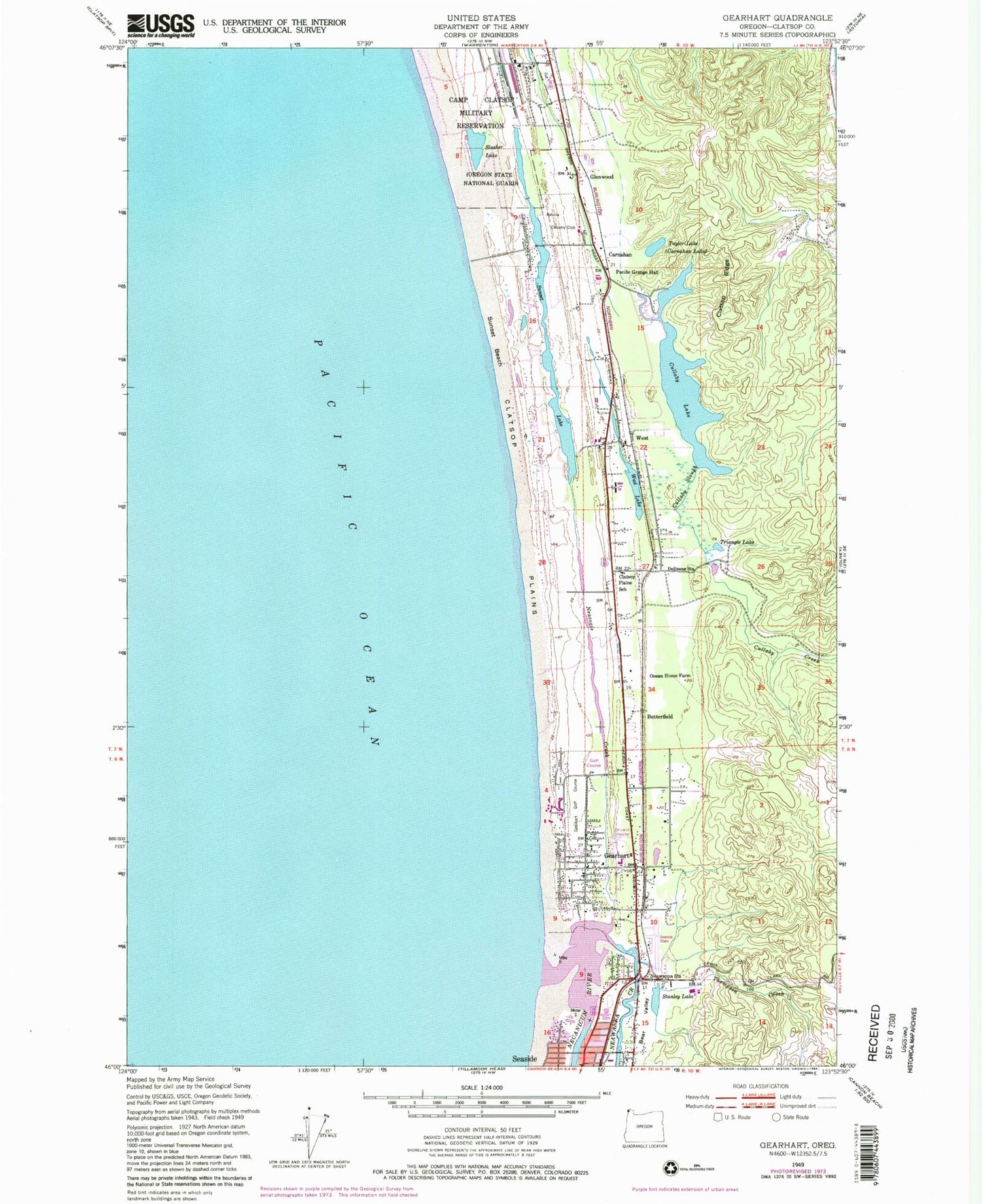 Classic USGS Gearhart Oregon 7.5'x7.5' Topo Map Image