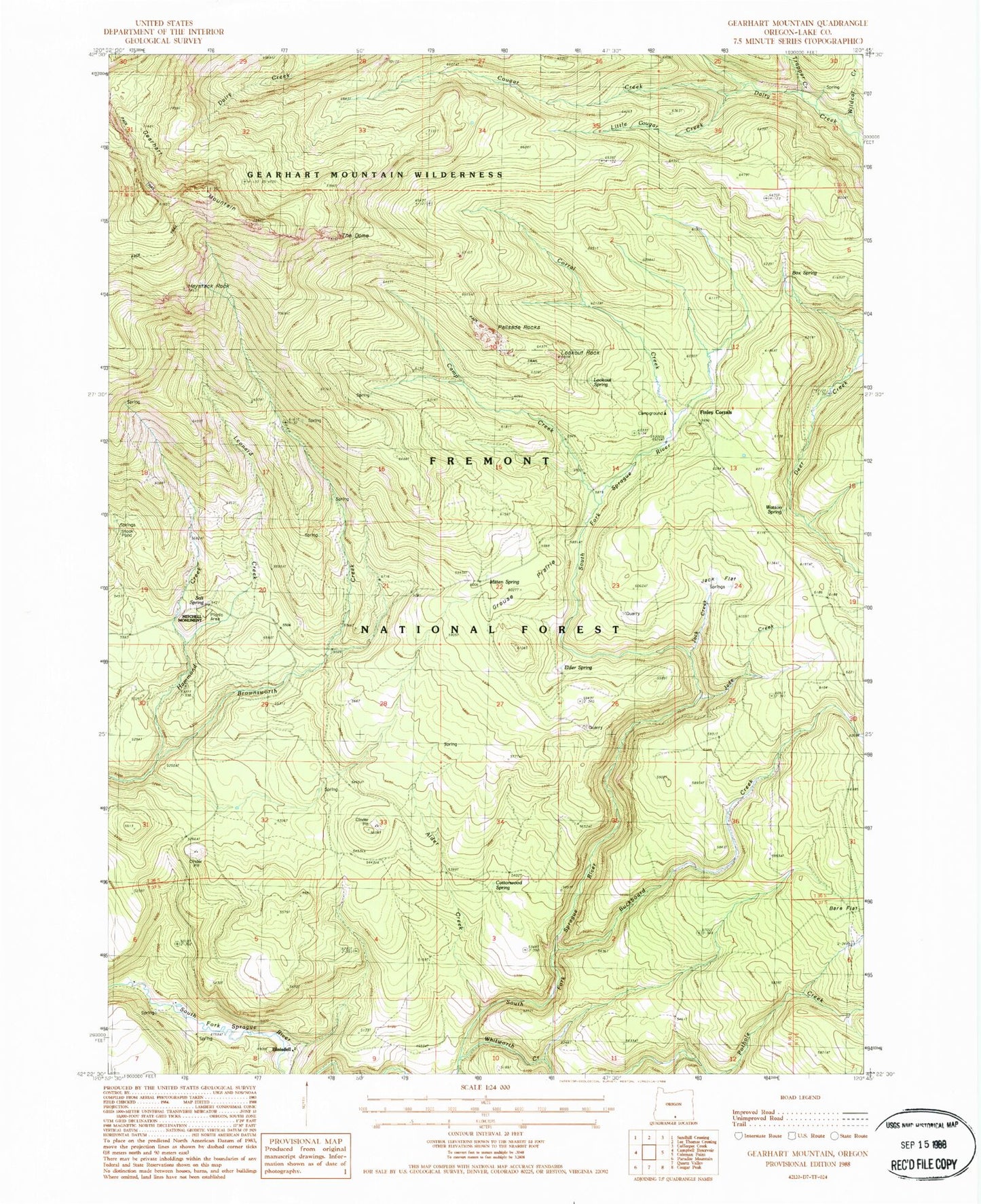Classic USGS Gearhart Mountain Oregon 7.5'x7.5' Topo Map Image