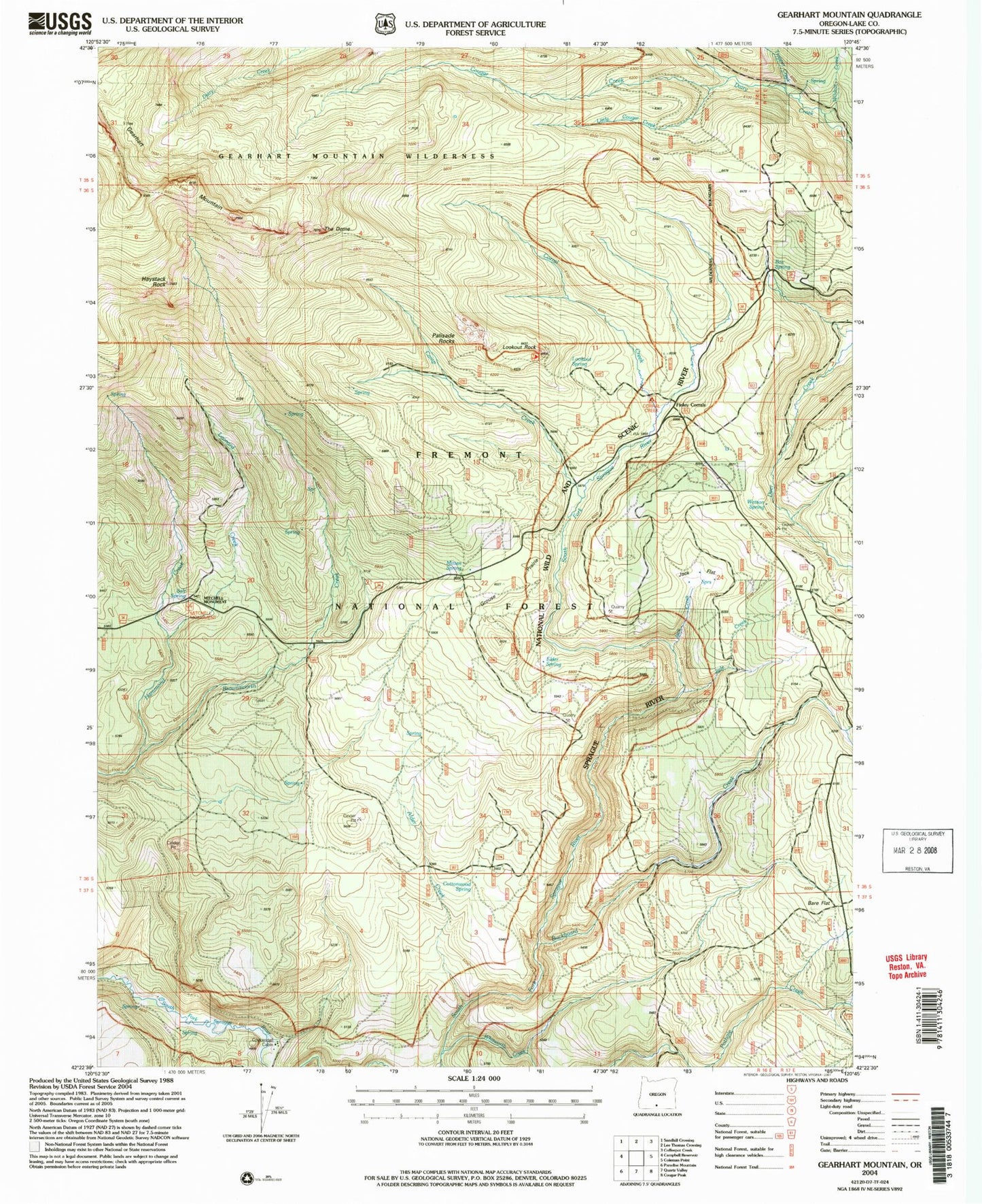 Classic USGS Gearhart Mountain Oregon 7.5'x7.5' Topo Map Image