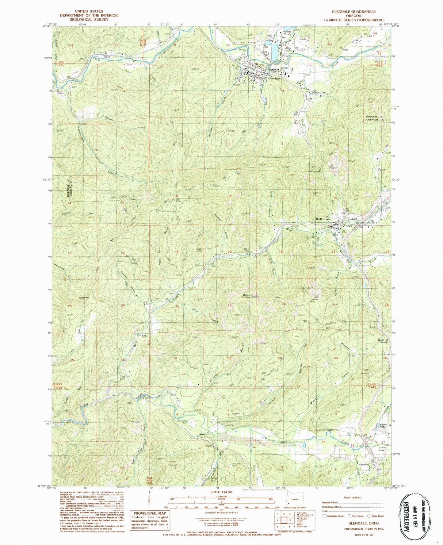 Classic USGS Glendale Oregon 7.5'x7.5' Topo Map Image