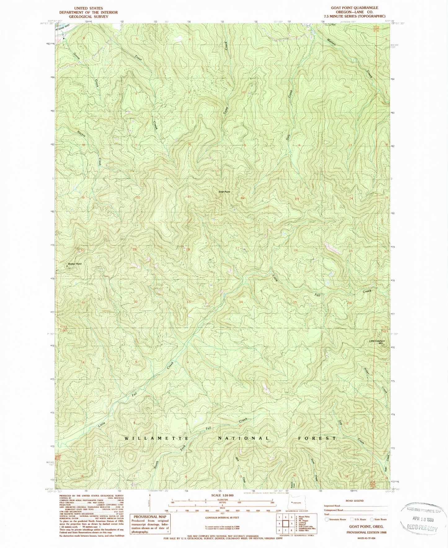 Classic USGS Goat Point Oregon 7.5'x7.5' Topo Map Image
