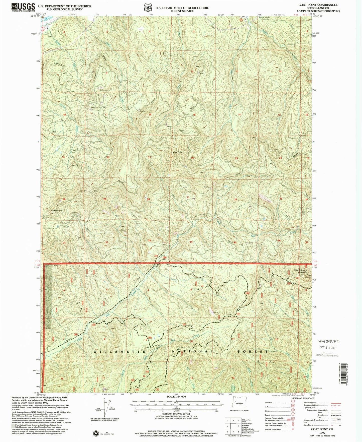 Classic USGS Goat Point Oregon 7.5'x7.5' Topo Map Image
